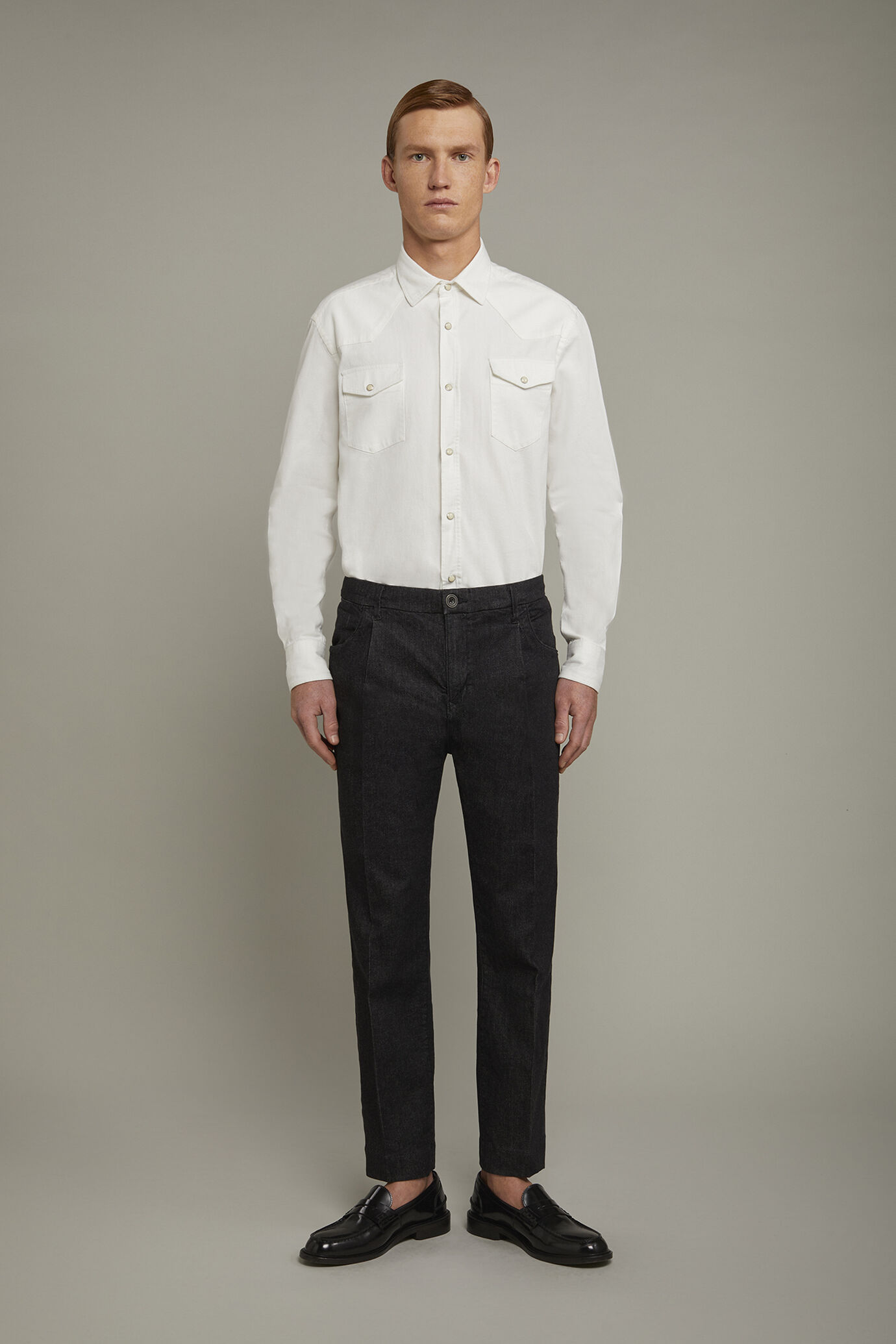 Men's trousers with small dart regular fit denim fabric image number 2