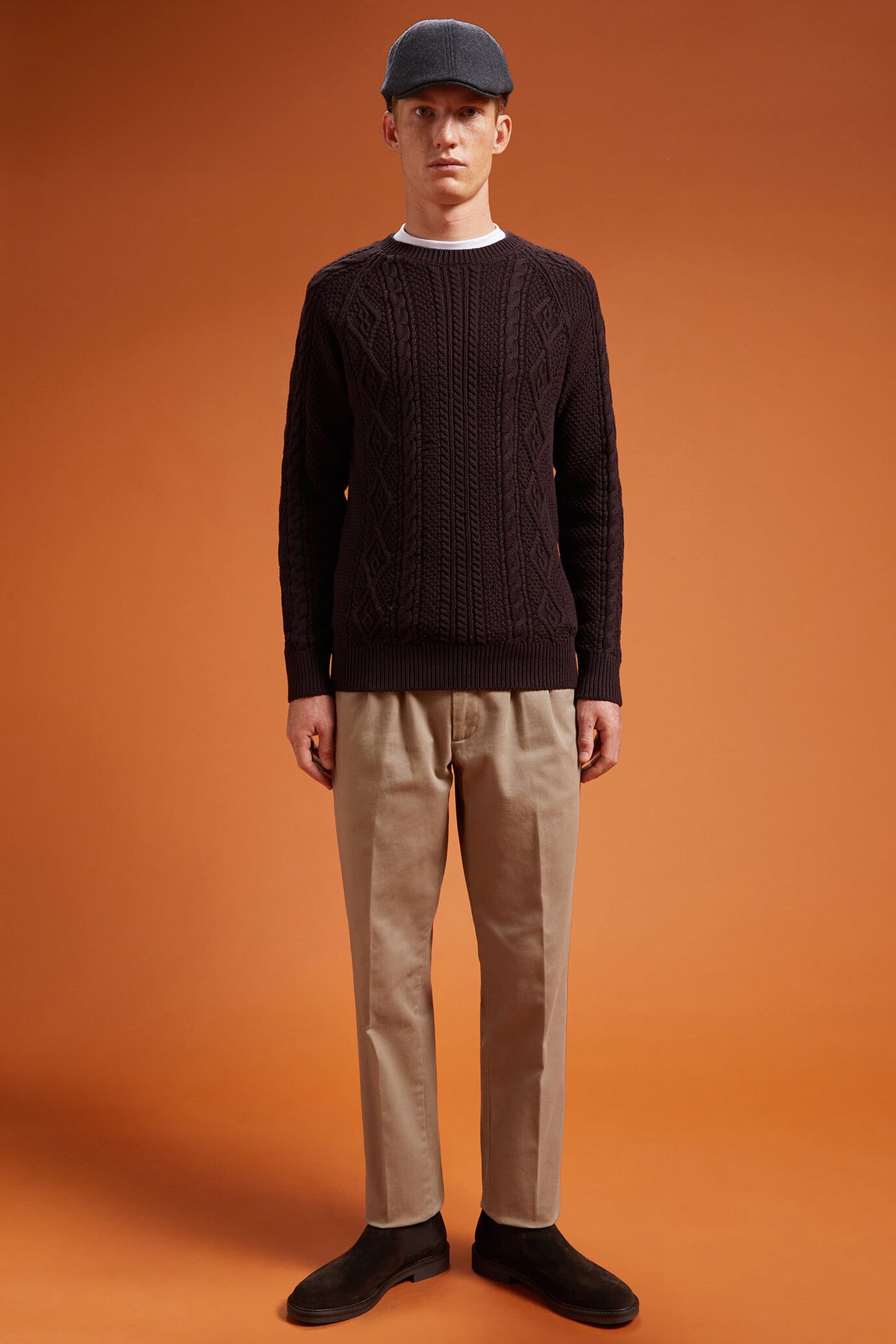 Pull homme à col rond, 100% coton, ouvrage tissé, coupe classique