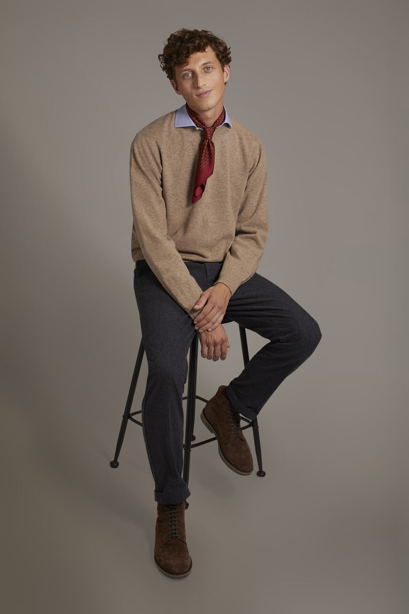 Pantalone chino regular fit tessuto tinto filo pied de poule image number 0
