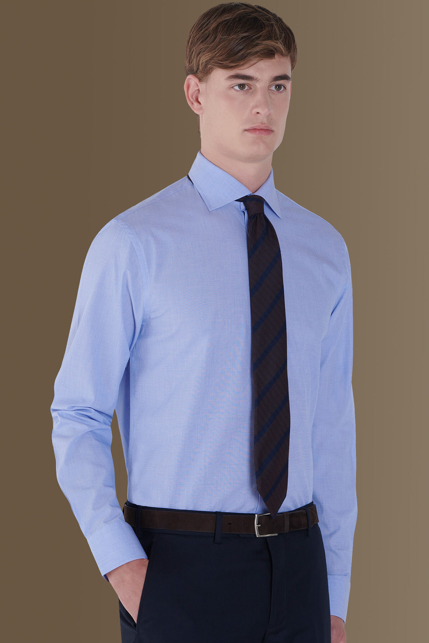 Camicia classica uomo collo francese 100% cotone sky fil-a-fil image number 0
