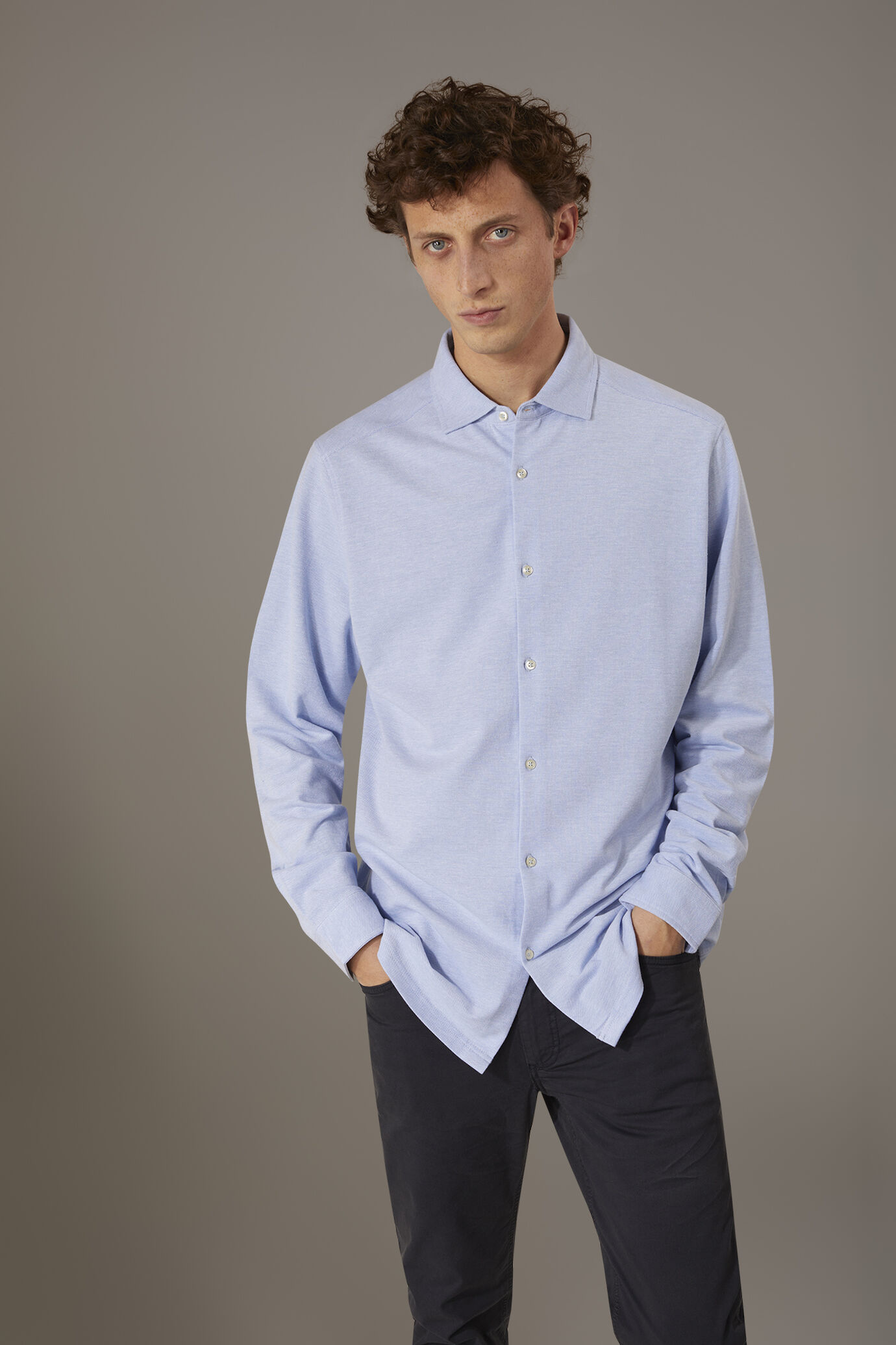 Polo chemise manches longues 100% coton piqu&eacute; uni image number 0