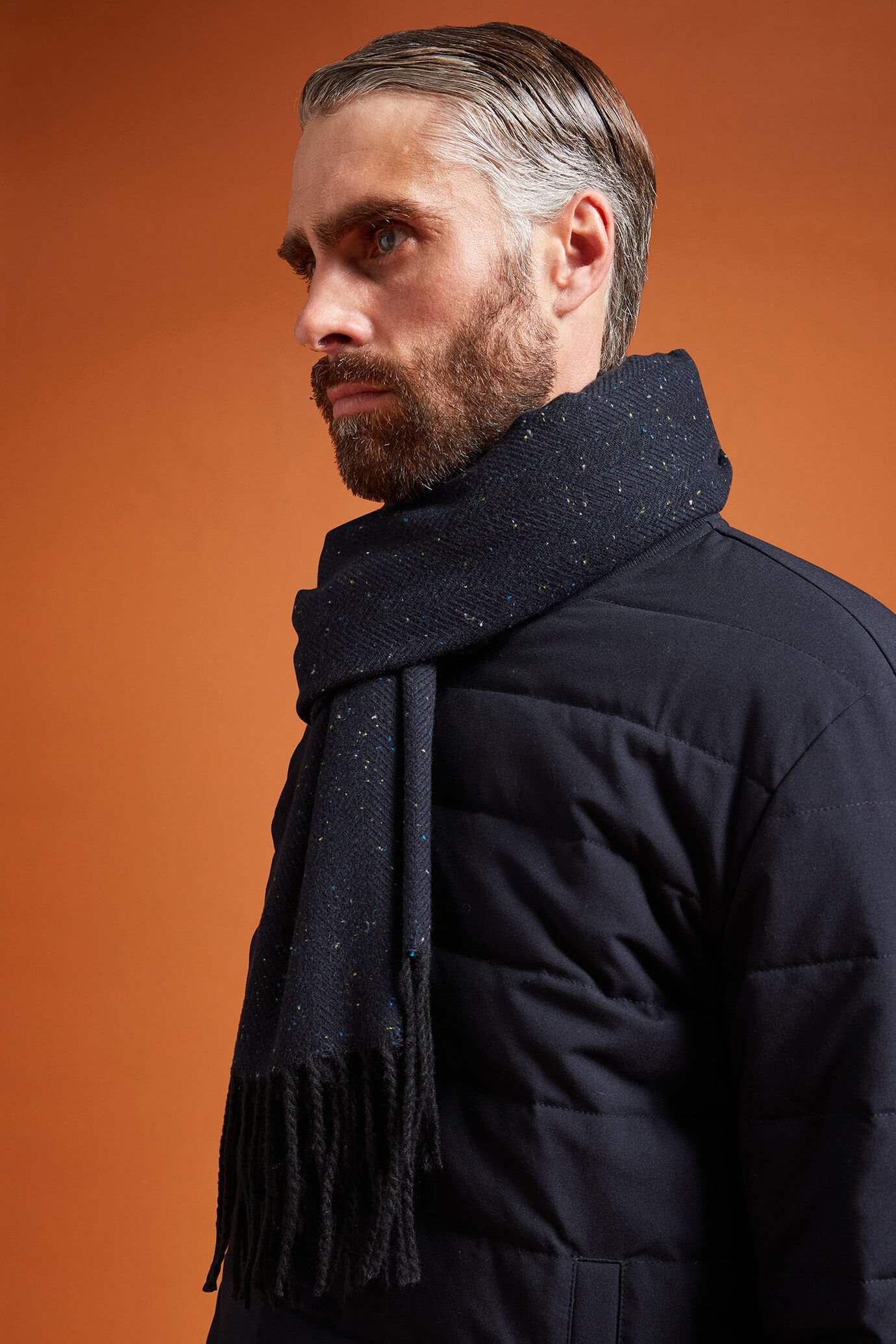 Men's herringbone scarf with fringes