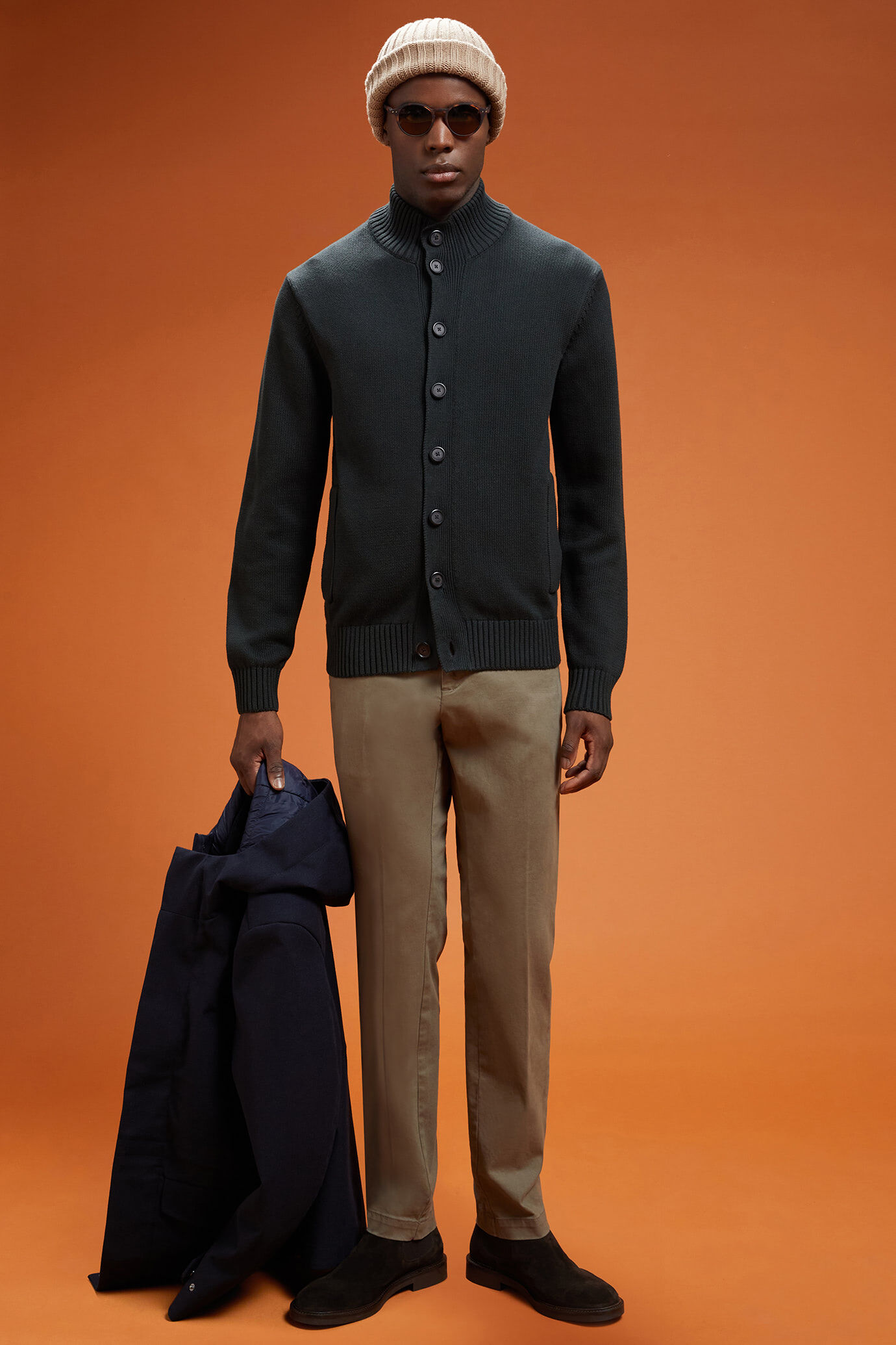 Cardigan uomo con collo alto 100% cotone regular fit image number 1