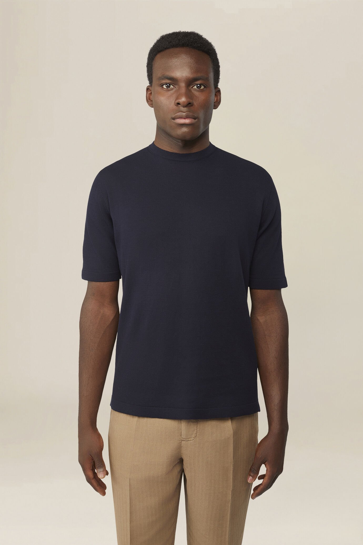 Men's knitted T-shirt in 100% cotton crepe