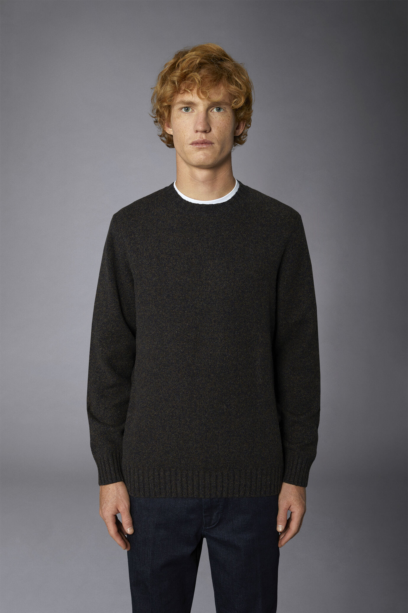 Men's crew neck wool blend lambswool regular fit sweater image number 3