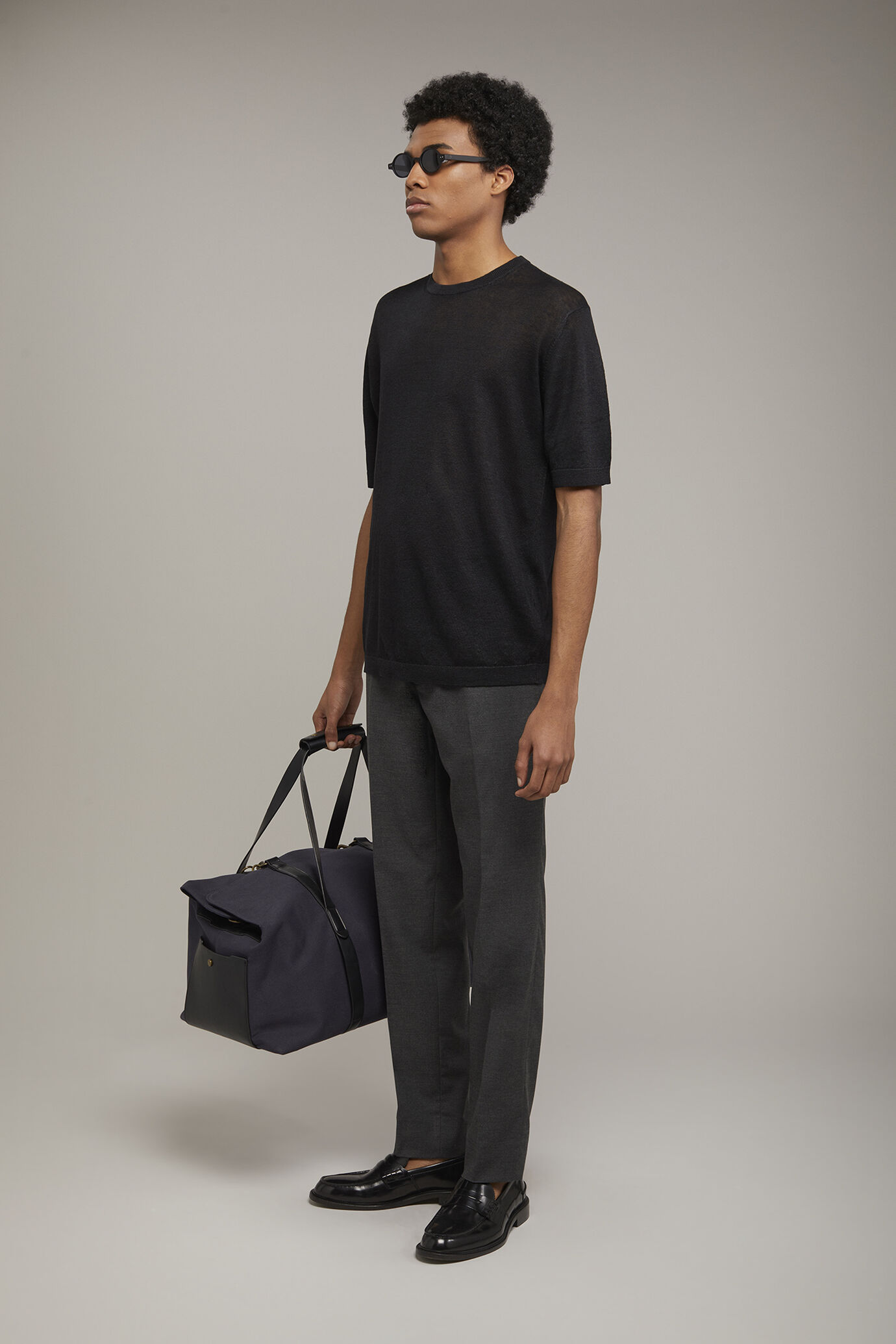 Men's technical trousers with double pinces light comfort fit denim fabric
