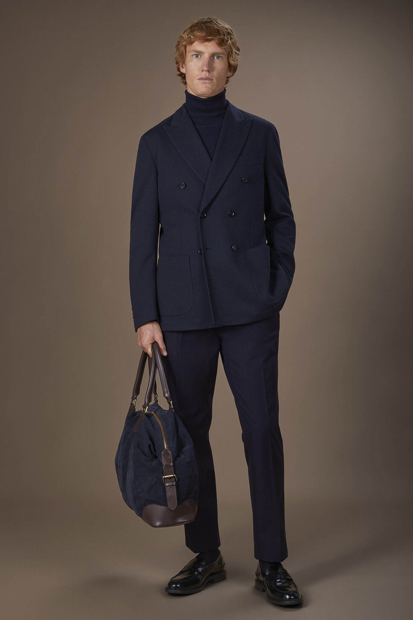 Giacca uomo doppiopetto in tessuto cavalry jersey regular fit
