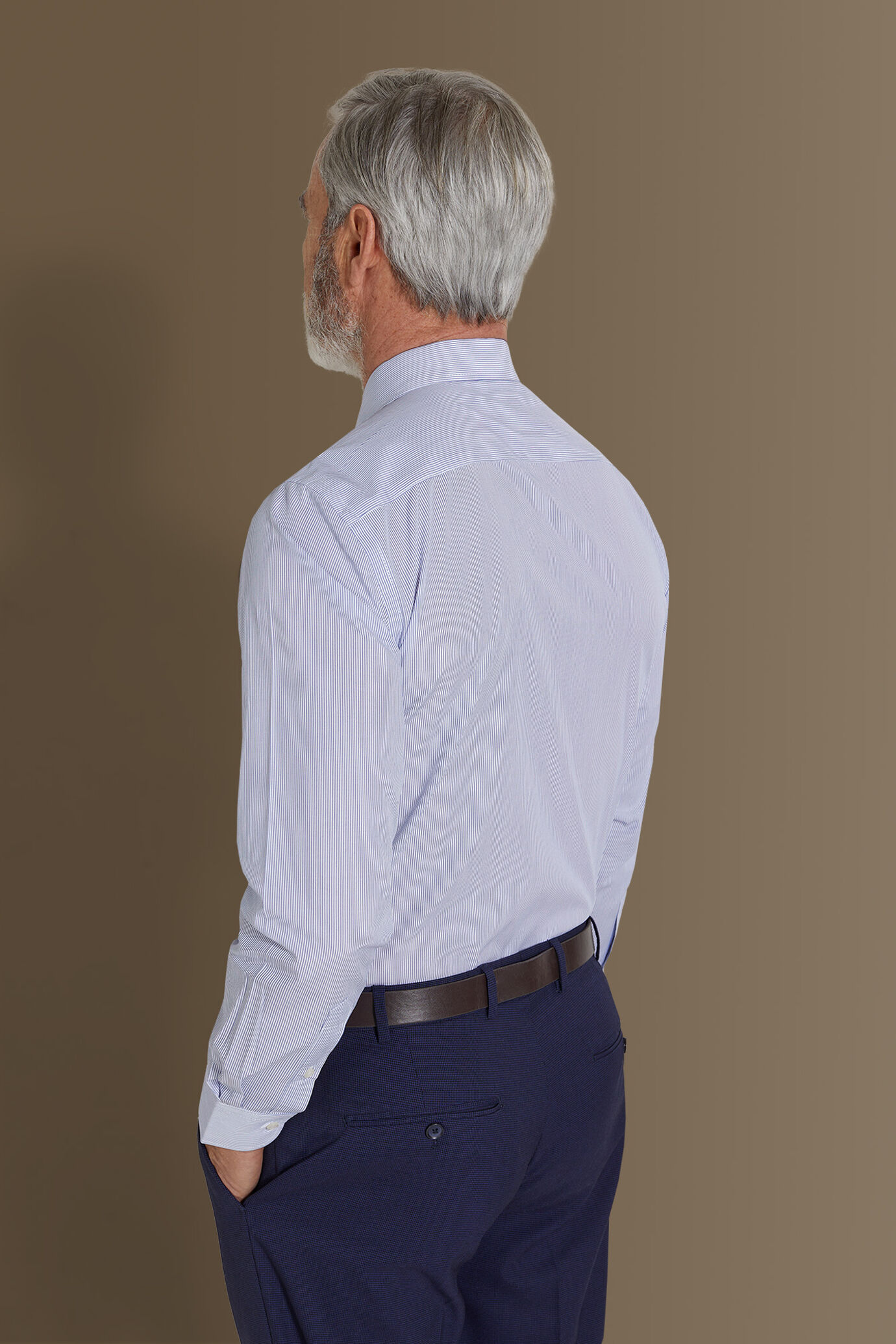 Camicia classica uomo collo francese tinto filo a righe image number 2