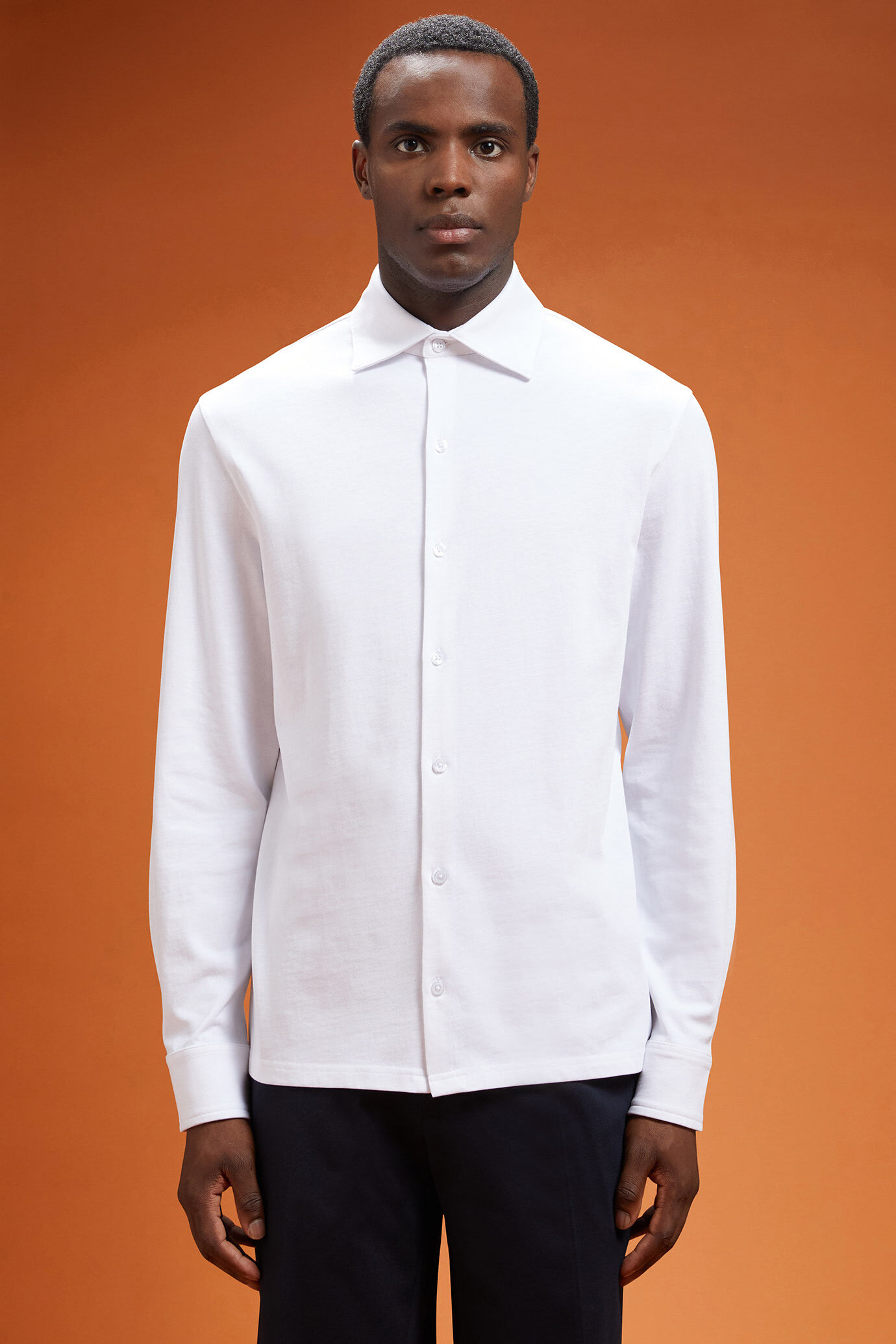 Polo camicia uomo manica lunga con collo classico 100% cotone regular fit image number 0