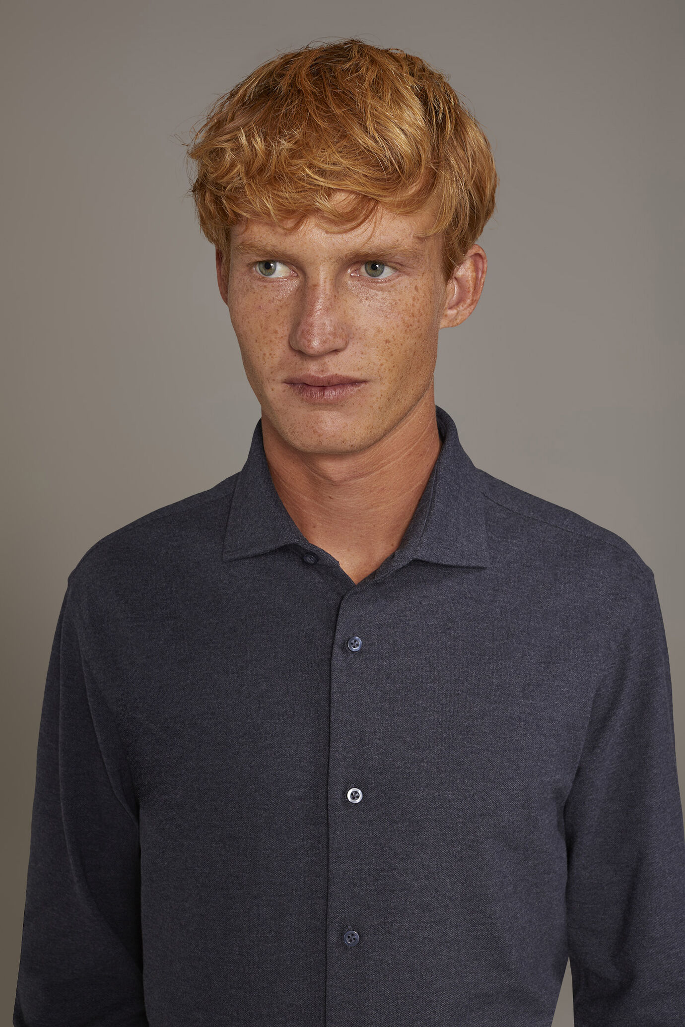Casual shirt with french collar comfort fit cotton piquet image number 1