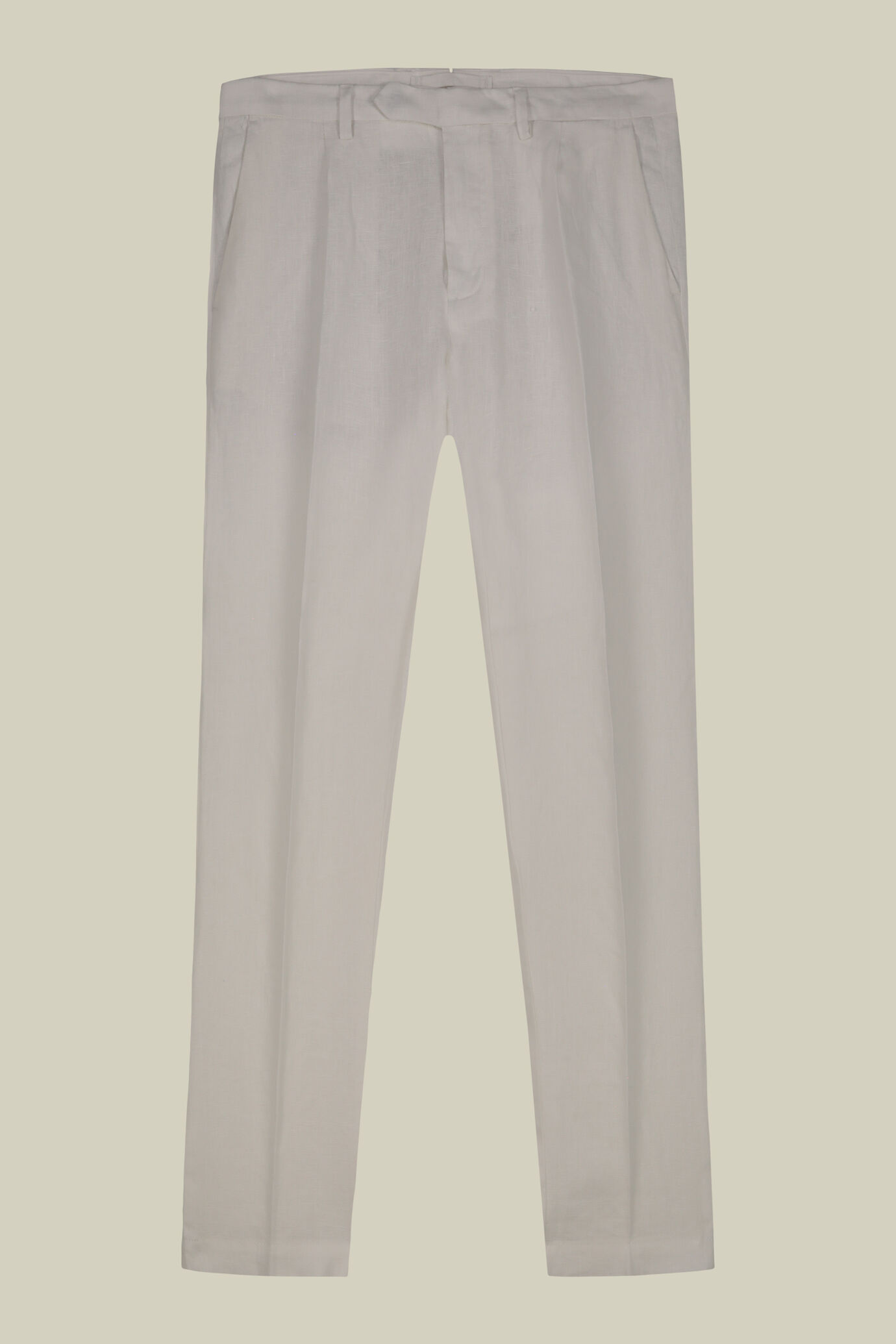 Men's trousers 100% linen with two small pleats and concealed button image number 4