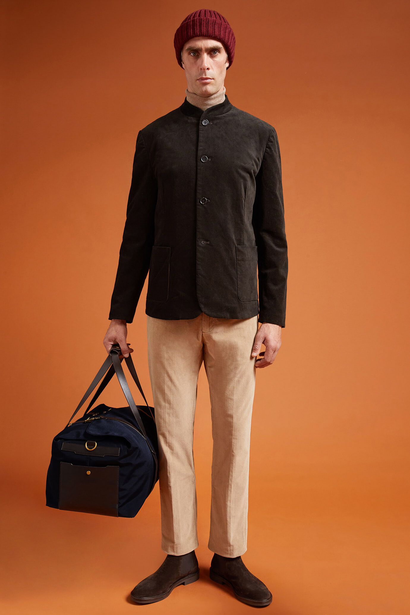Giacca uomo con collo coreano in velluto di cotone regular fit image number 1