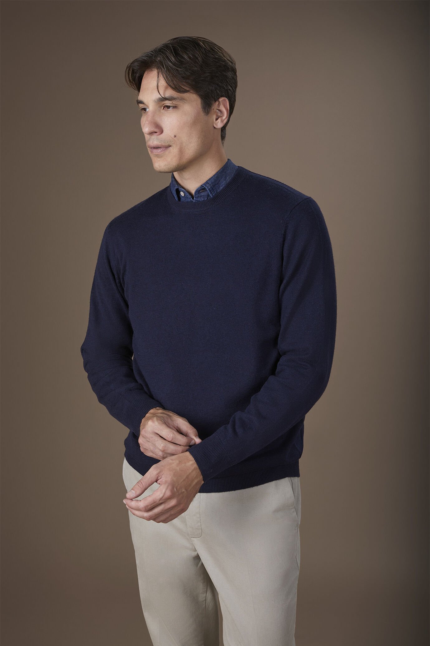 Maglia uomo girocollo lana e cotone regular fit image number 0