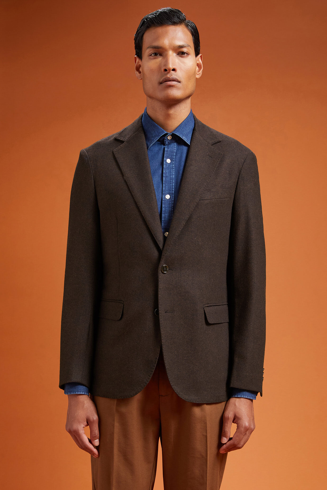 Veste homme classique à simple boutonnage, en polylaine avec motif à chevrons, coupe classique image number 0