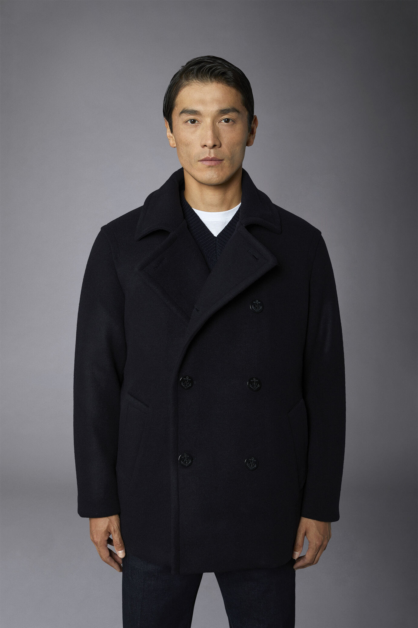 Men's wool-blend padded peacoat with regular fit side pockets image number 2