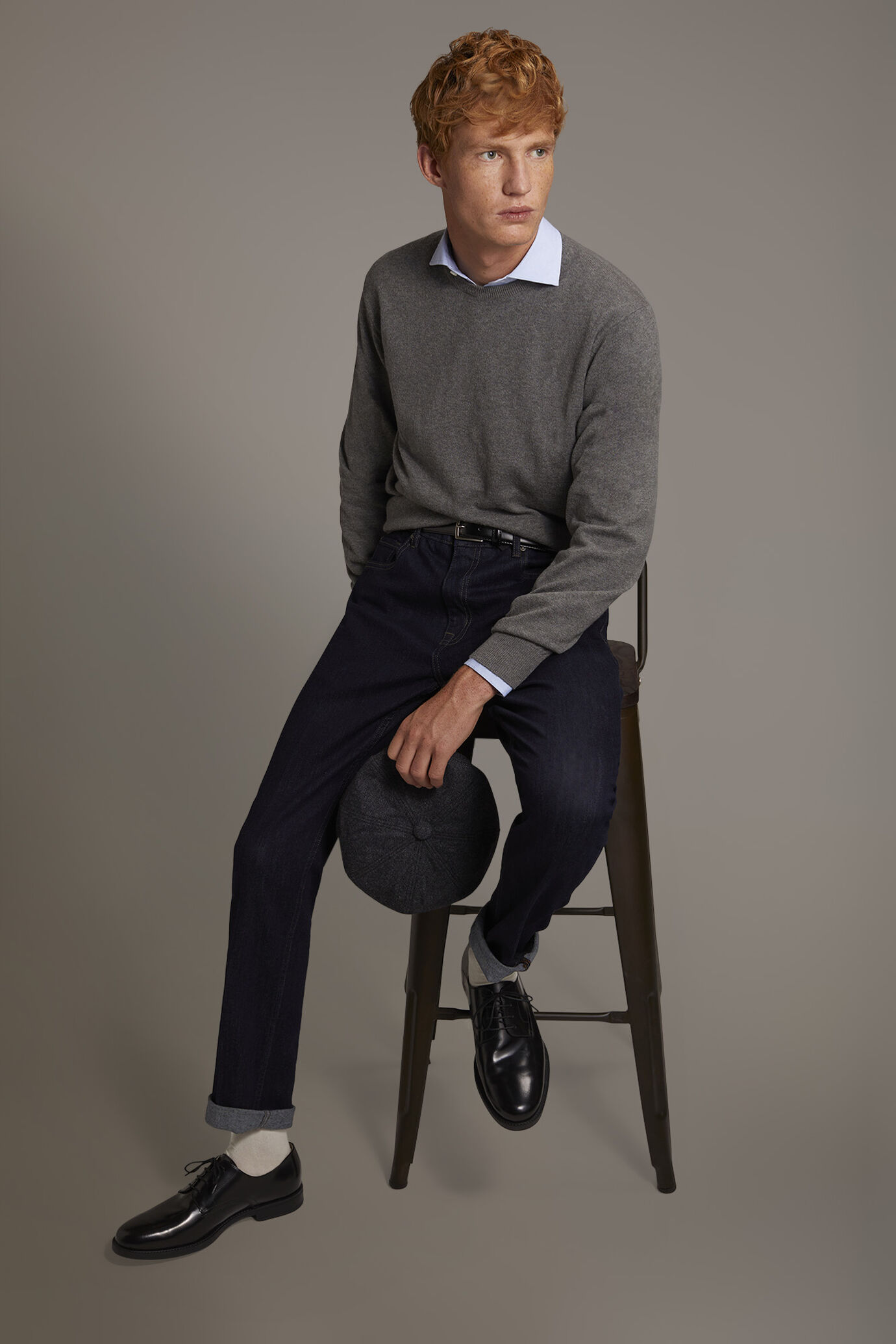 Regular fit denim 5 pockets trousers in denim fabric image number 0