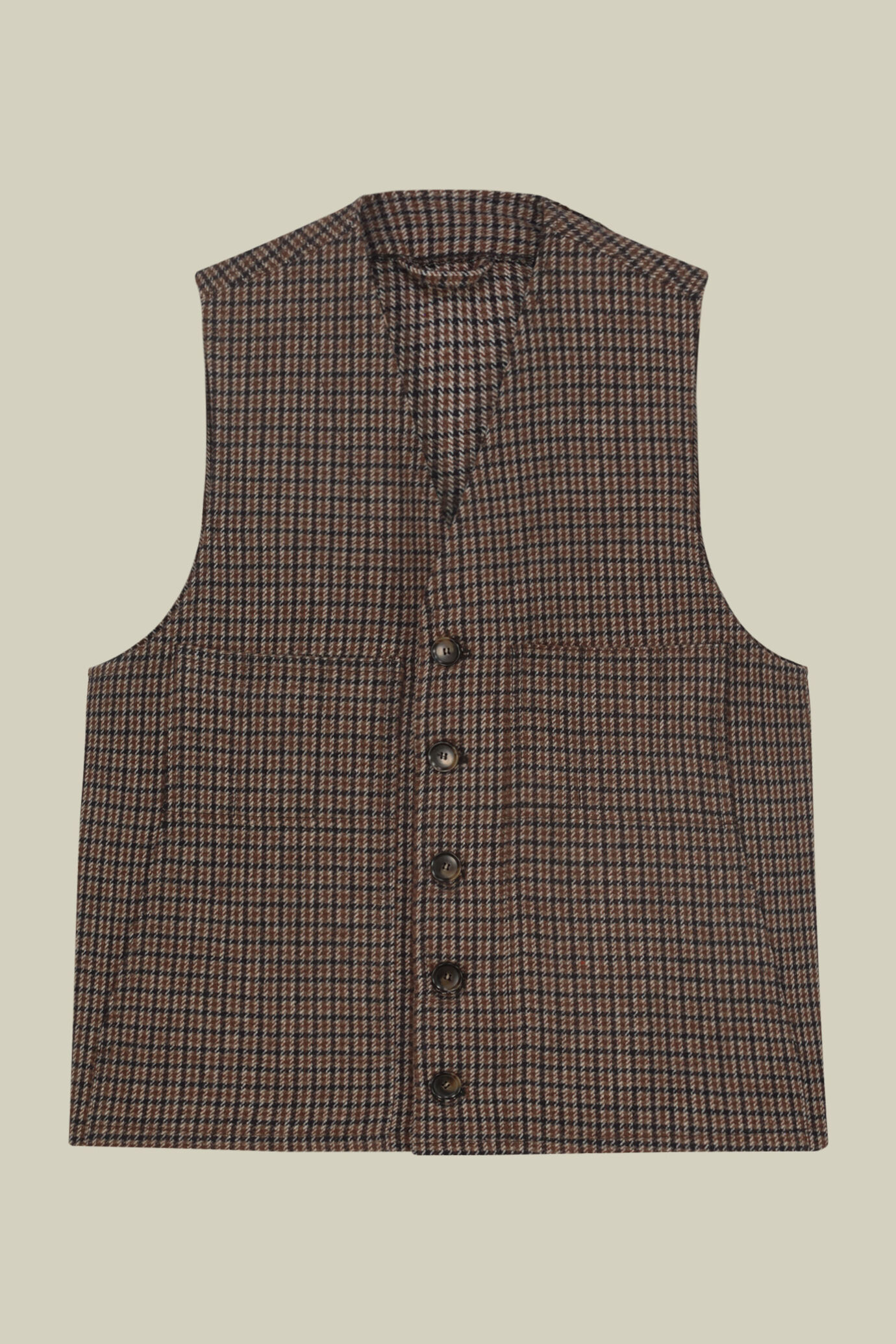Men's regular fit single-breasted waistcoat with a V-neckline in wool blend pied de poule pattern