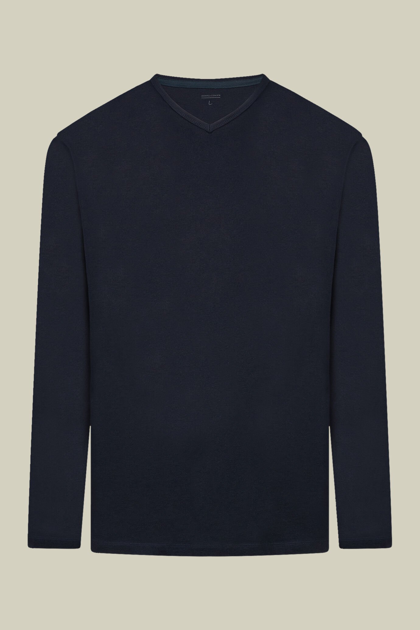 Men's regular fit long-sleeved V-neck T-shirt in 100% cotton slub