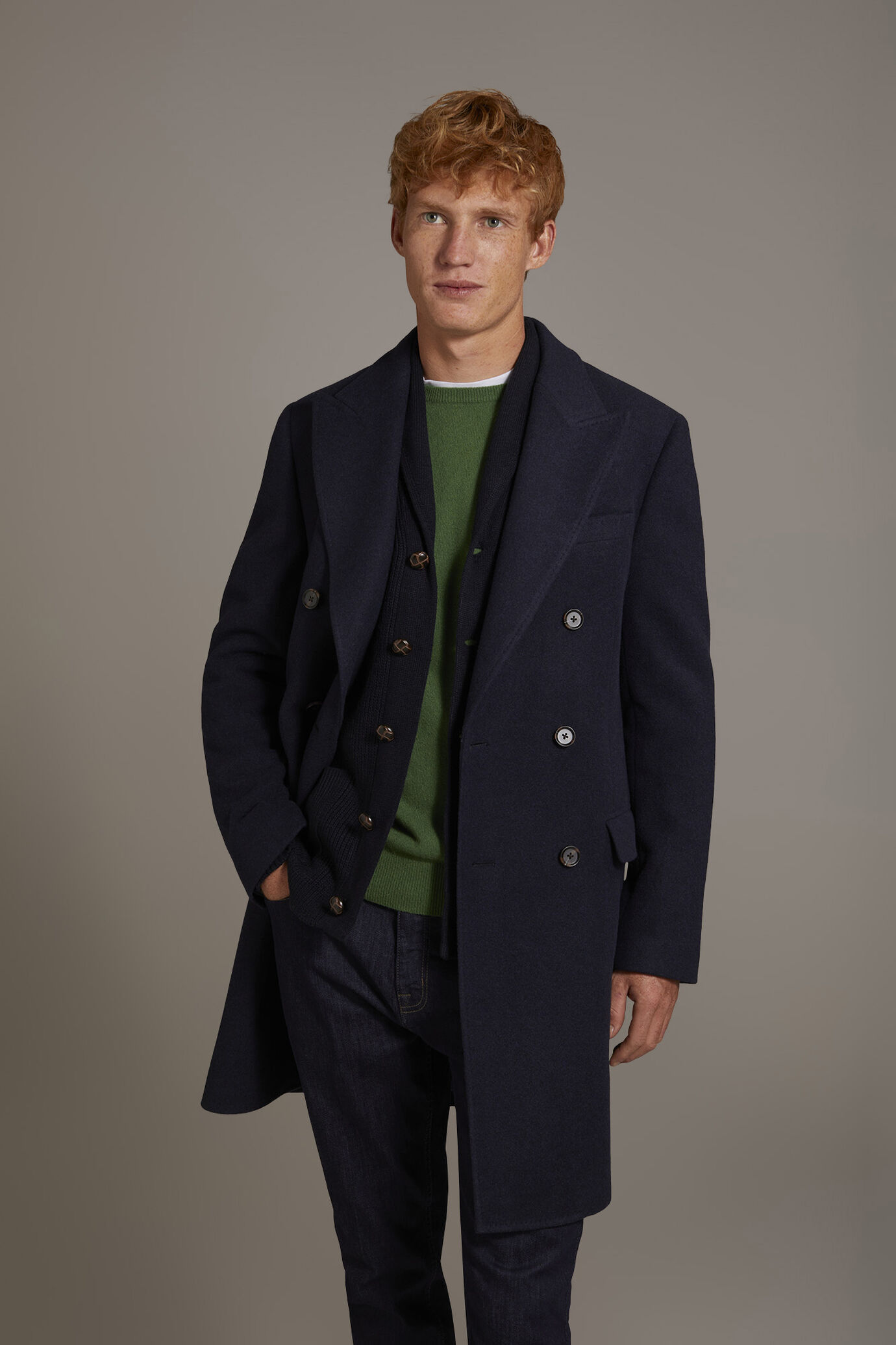 Cappotto classico doppiopetto misto lana lavorazione jersey image number 1