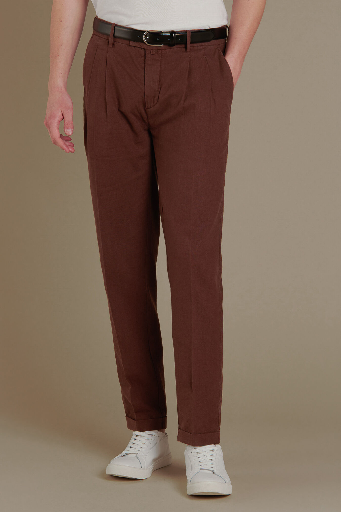 Chino trousers linen blend double pinces image number 1