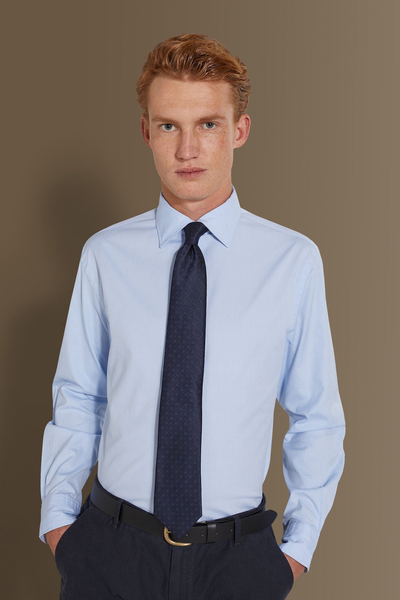 Classic washed shirt french collar pin point fabric image number 0