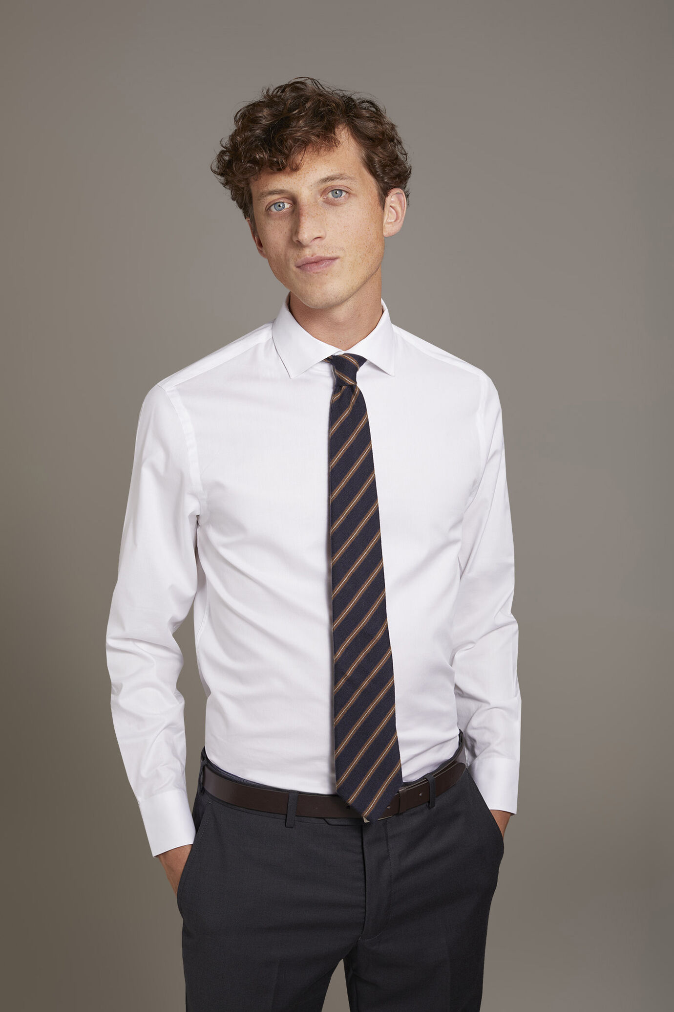 Classic shirt with french collar classic fit herringbone fabric