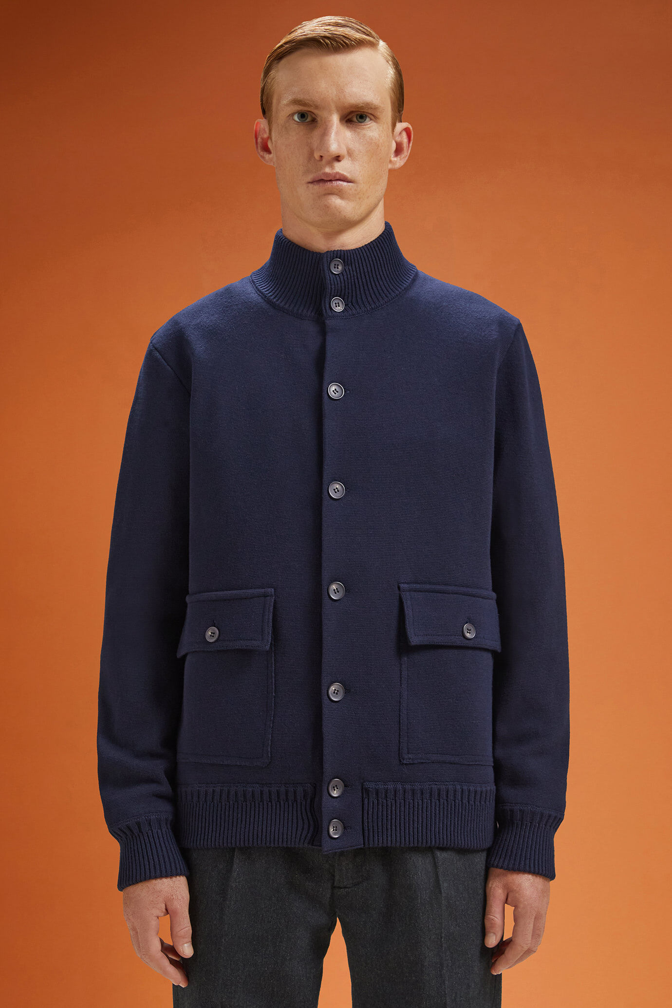 Men's regular fit knitted jacket in cotton jersey image number 0
