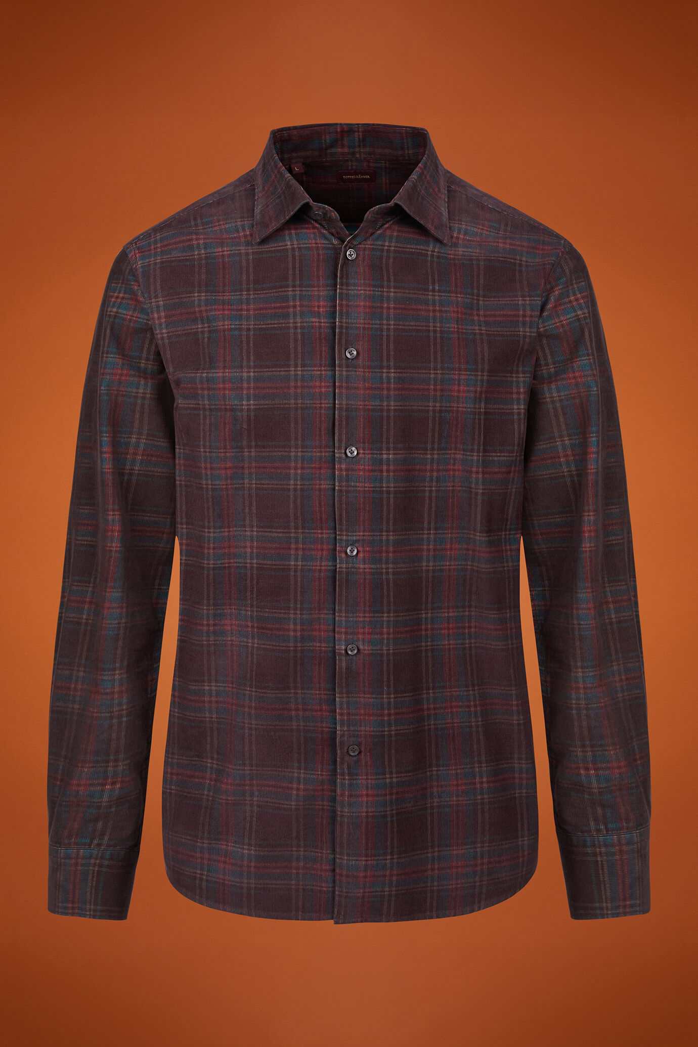 Camicia casual uomo collo classico 100% cotone tessuto velluto 1000 righe con stampa a quadri comfort fit image number 4