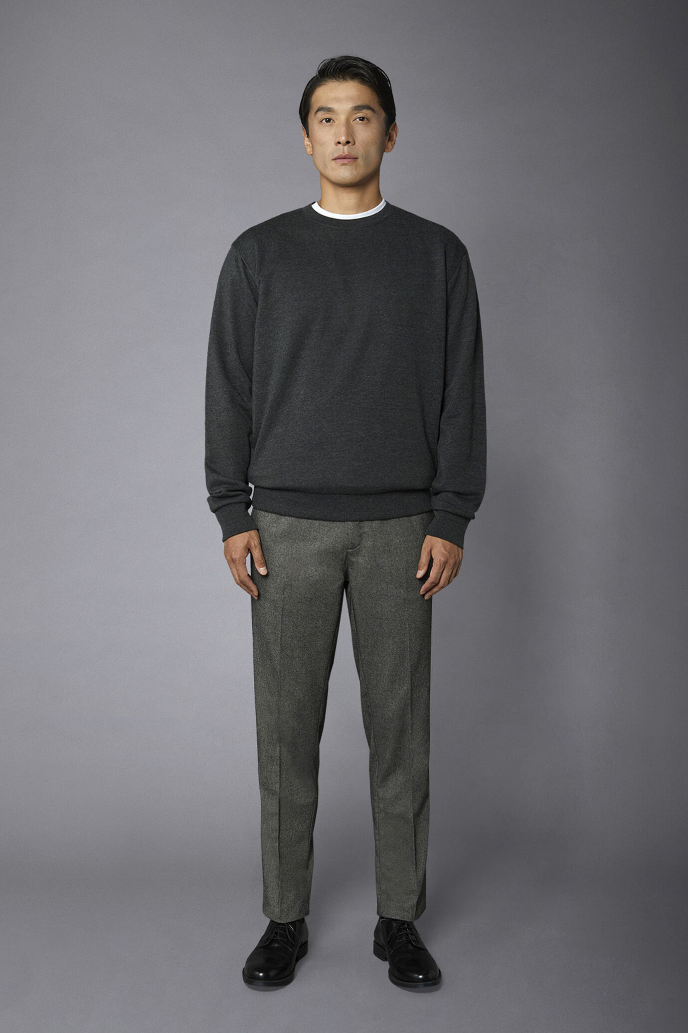 Pantalon chino en tweed de coton et laine regular fit image number 0