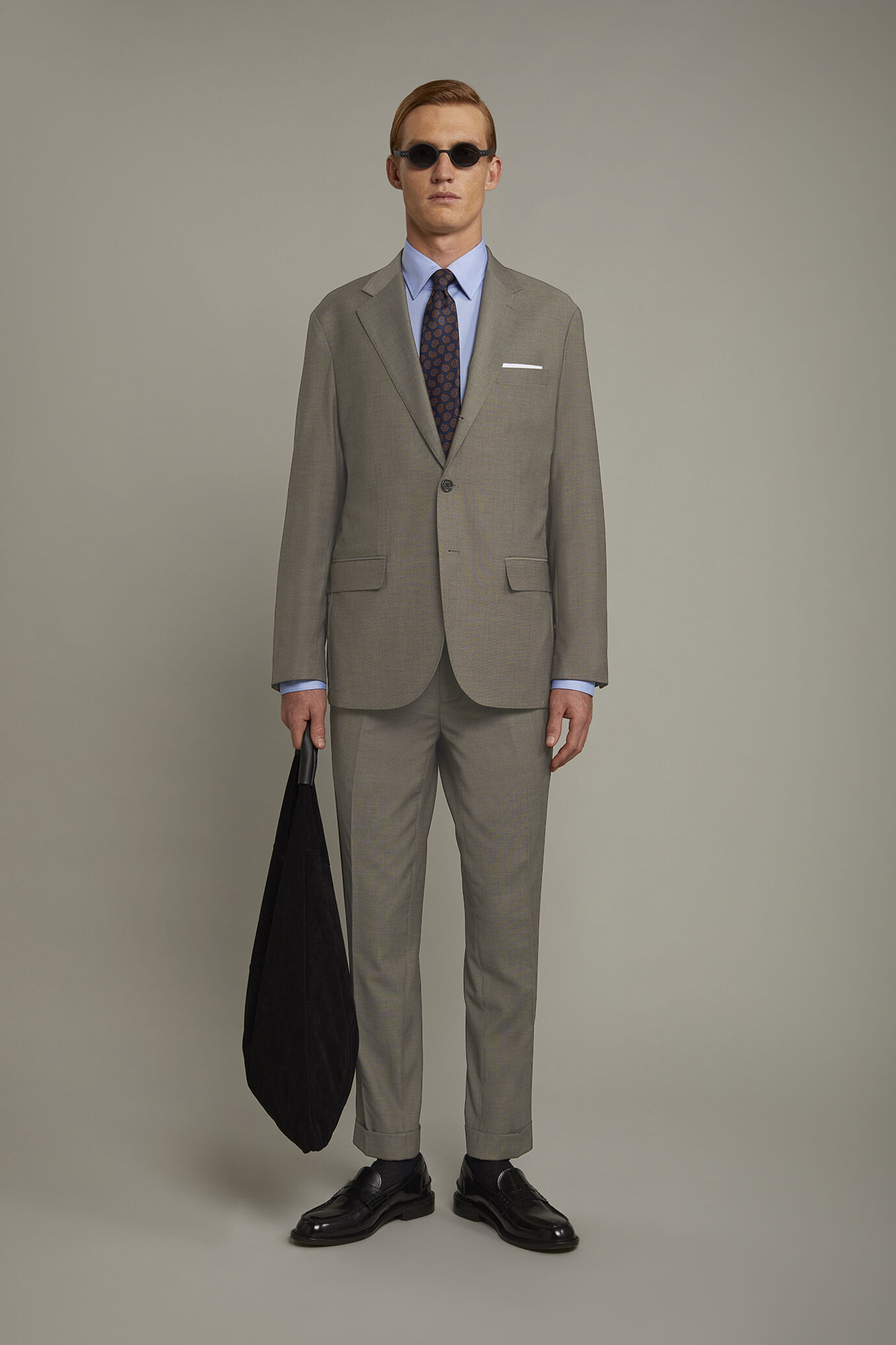 Costume homme à simple boutonnage avec motif œil-de-perdrix coupe régulière image number 0