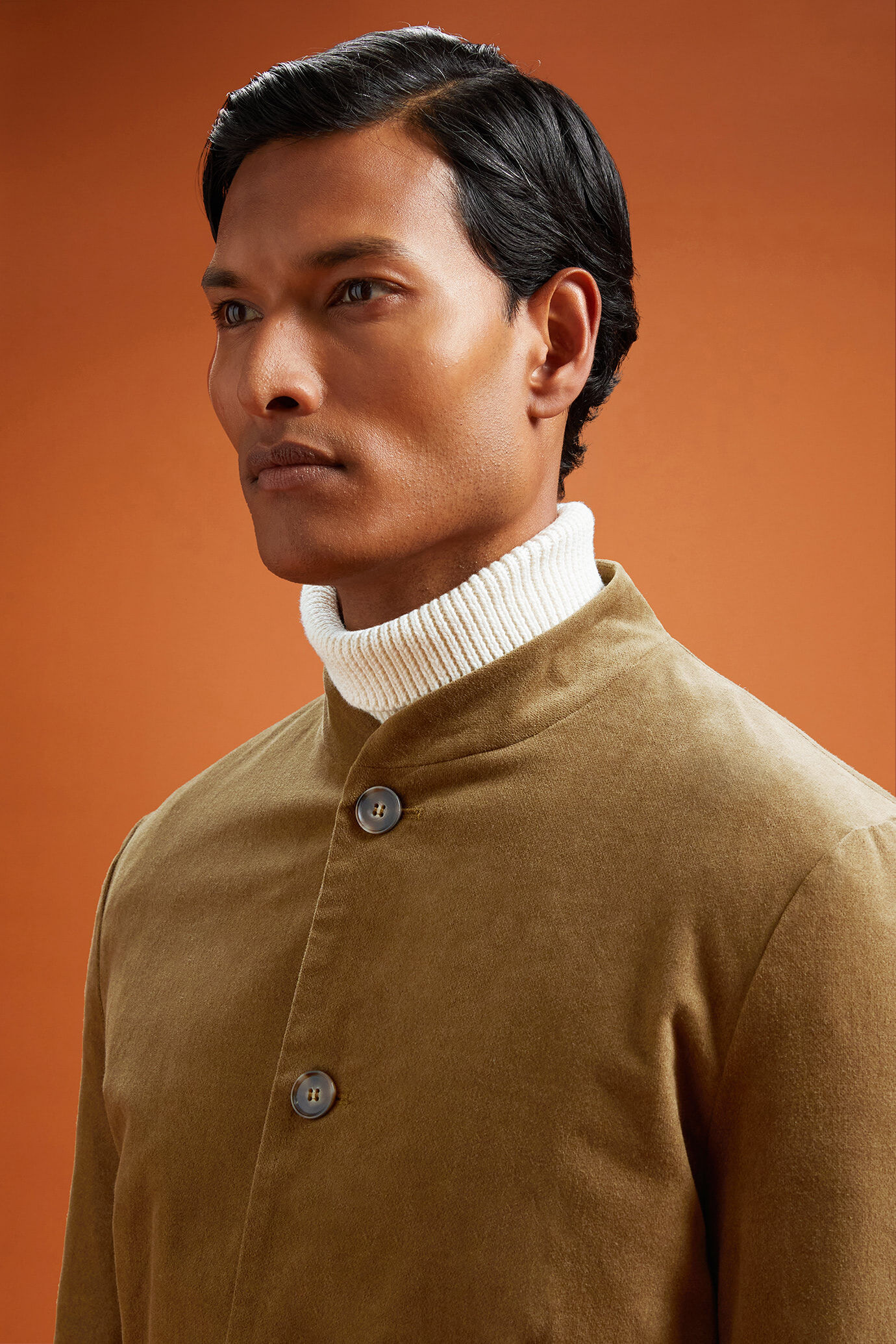 Veste homme avec col Mao en velours de coton, coupe classique image number 3