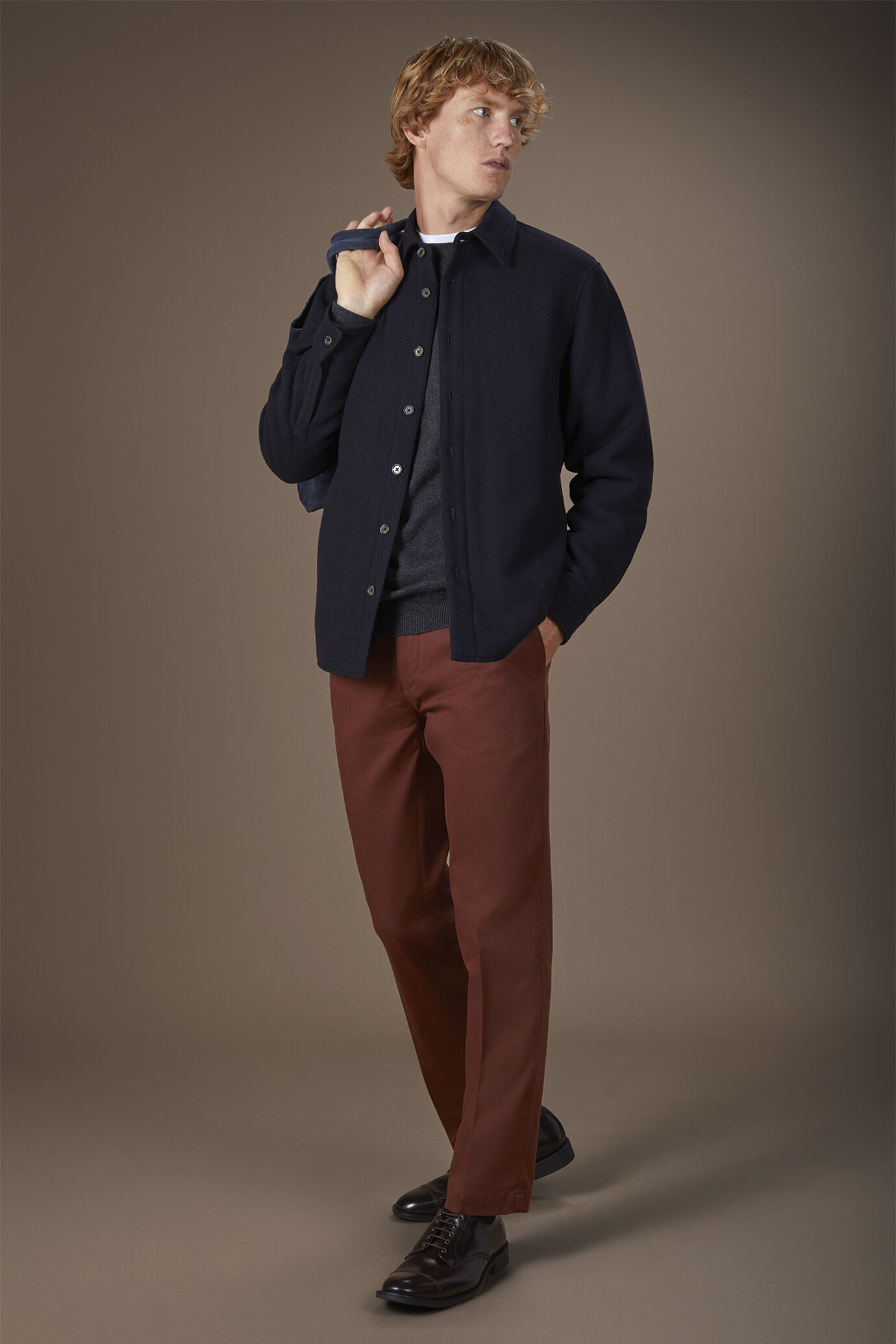 Men's regular fit overshirt in herringbone wool blend fabric image number 0