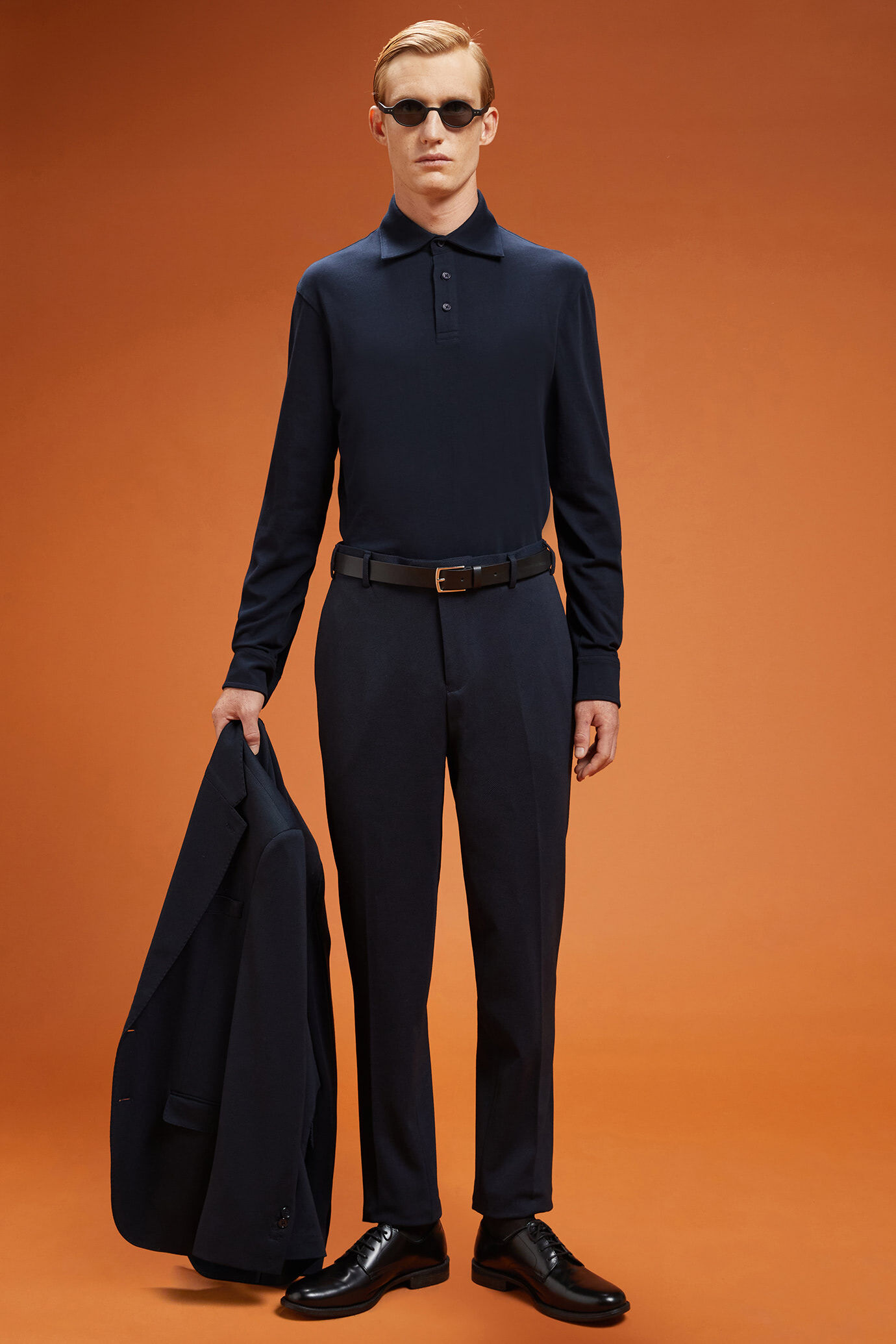 Polo-chemise pour homme à manches longues et col classique, 100% coton, coupe classique image number 1