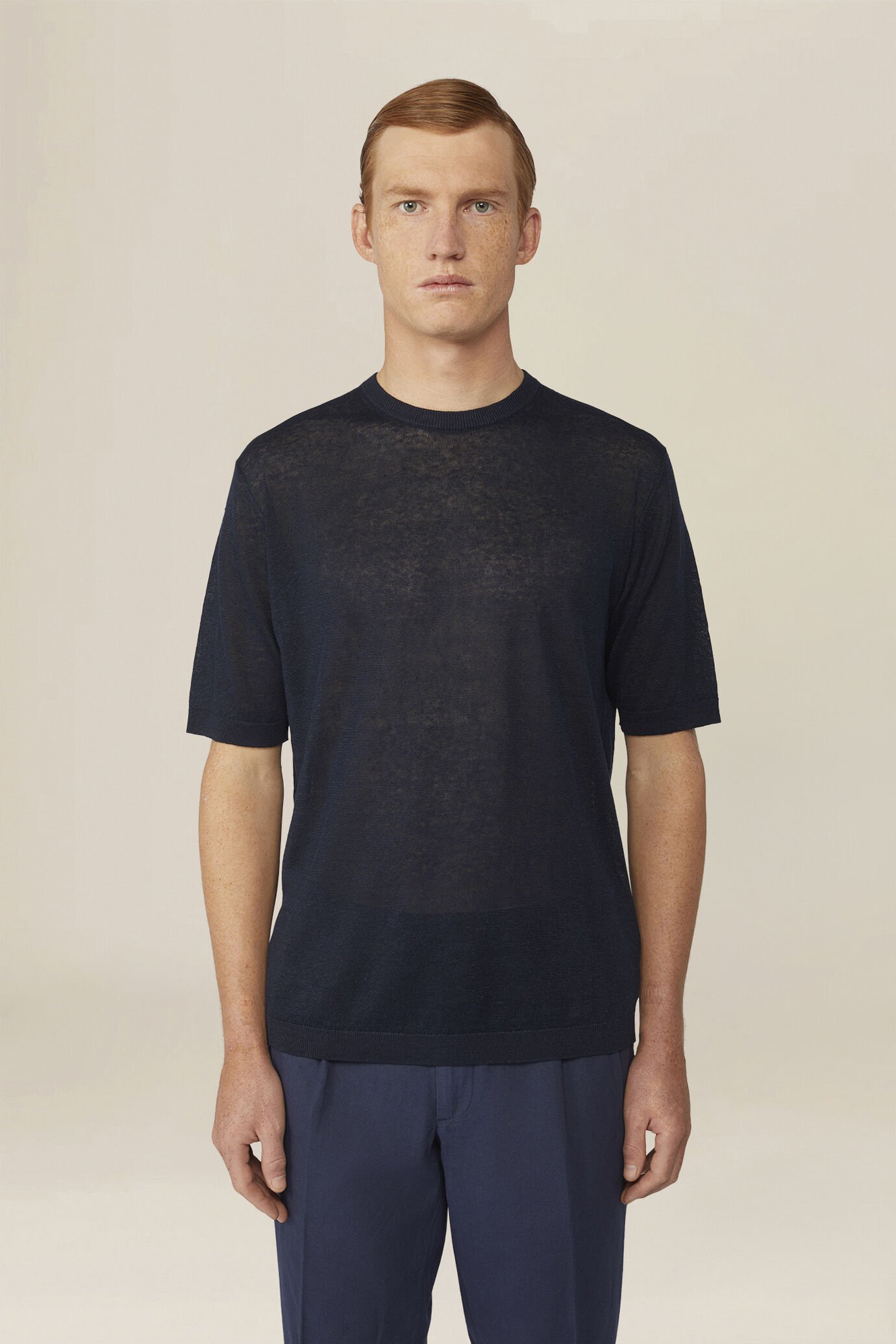Men's knitted T-shirt in 100% crepe linen