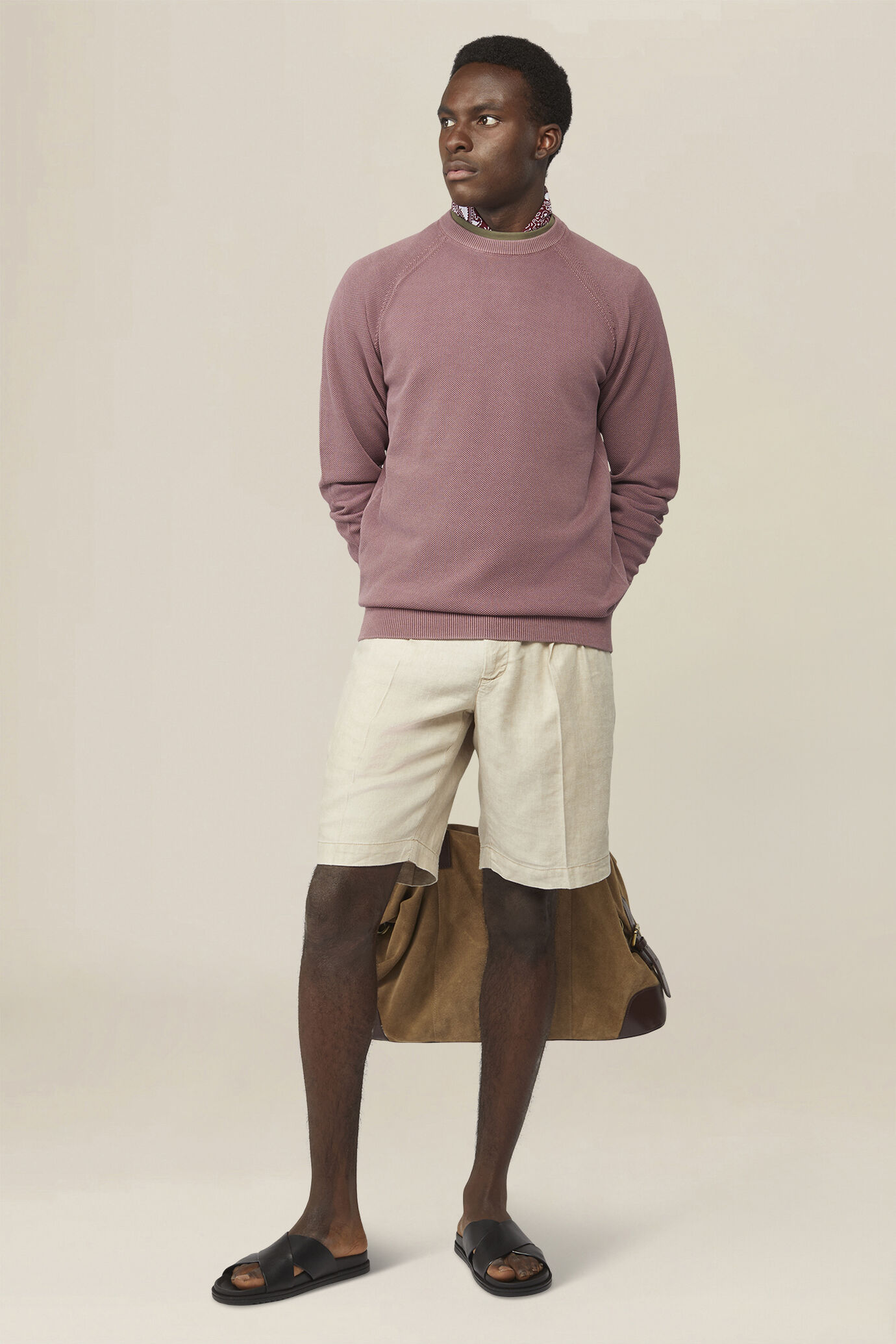 Herrenpullover mit Rundhalsausschnitt aus 100 % Baumwolle mit Reliefmuster image number 1