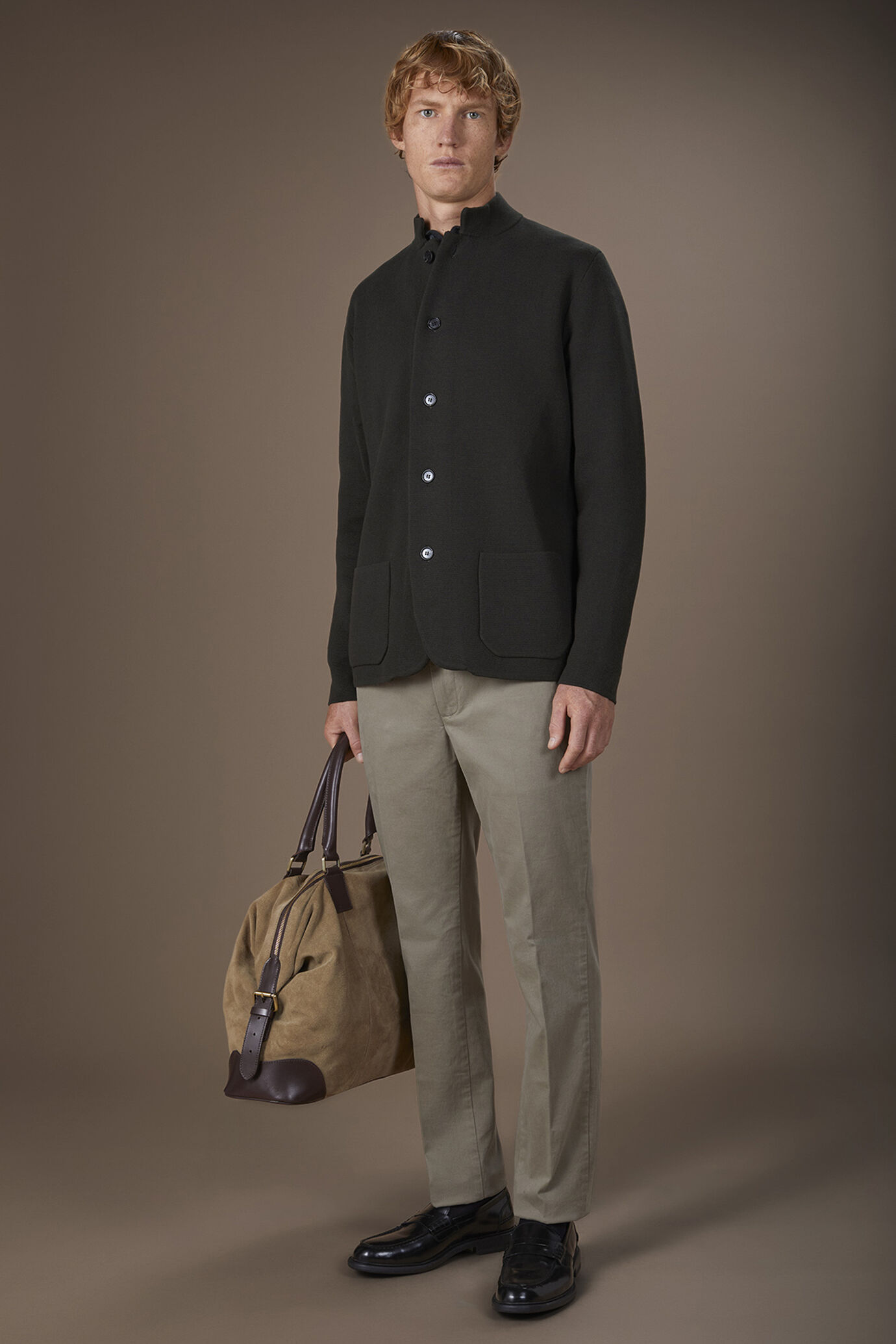 Giacca uomo in maglia punto milano con collo alla coreana in 100% cotone regular fit image number 1