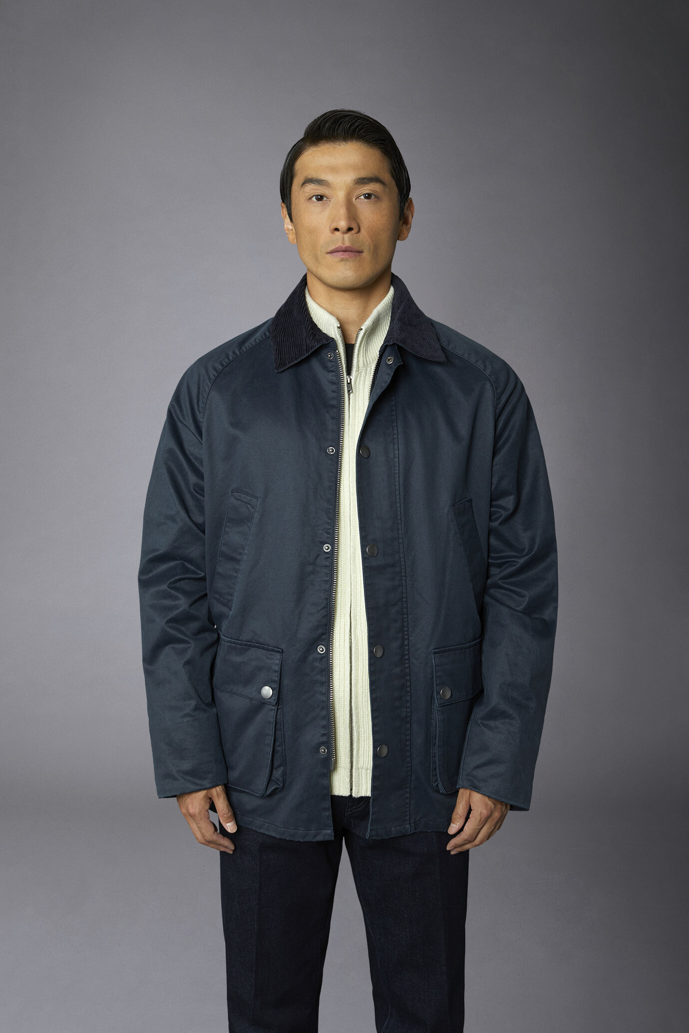 Men's waxed cotton touch jacket medium length image number 2