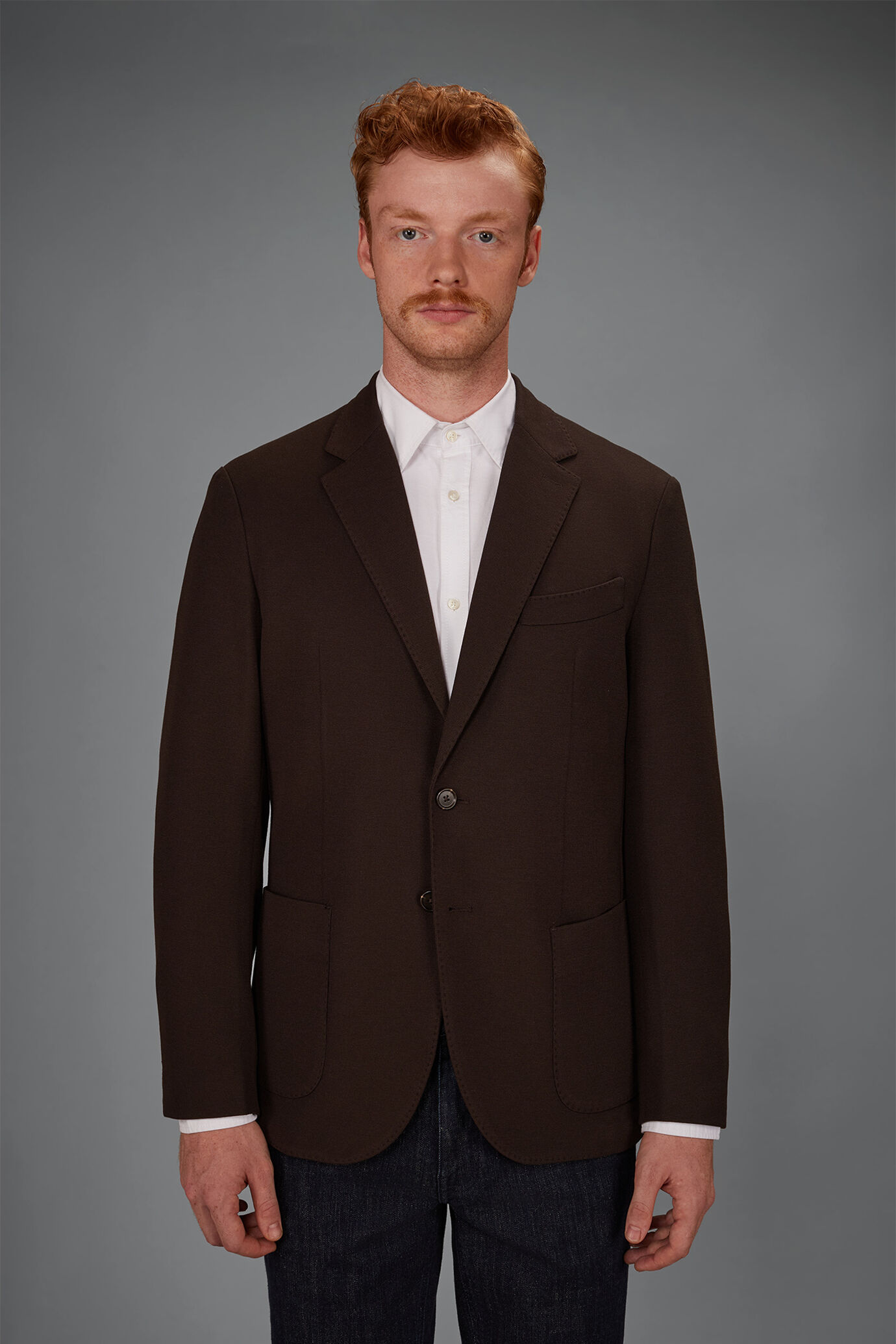Men&rsquo;s unlined single-breasted jacket in dobby-weave jersey with a regular fit image number 1