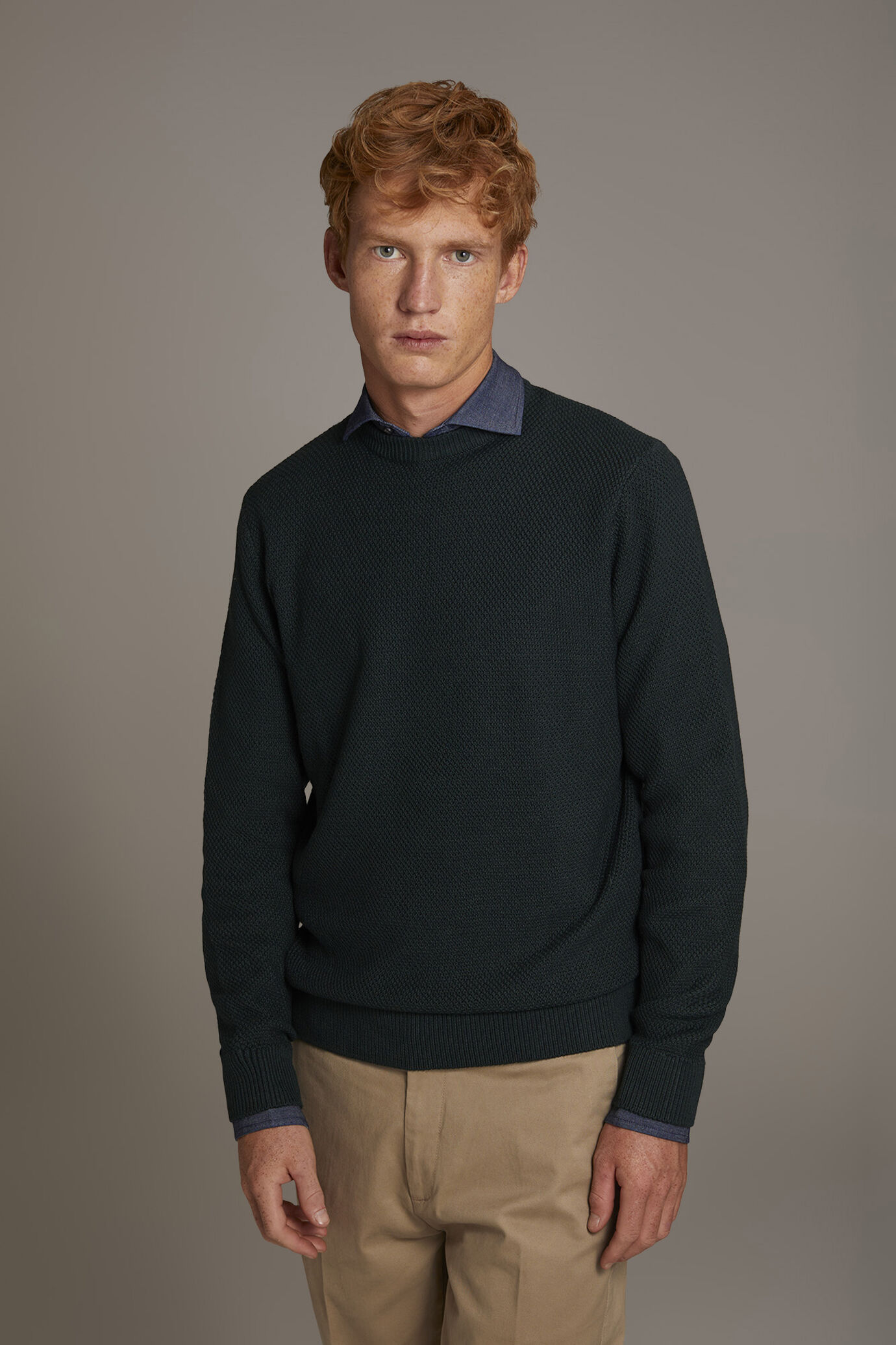 Honeycomb round neck sweater image number 1