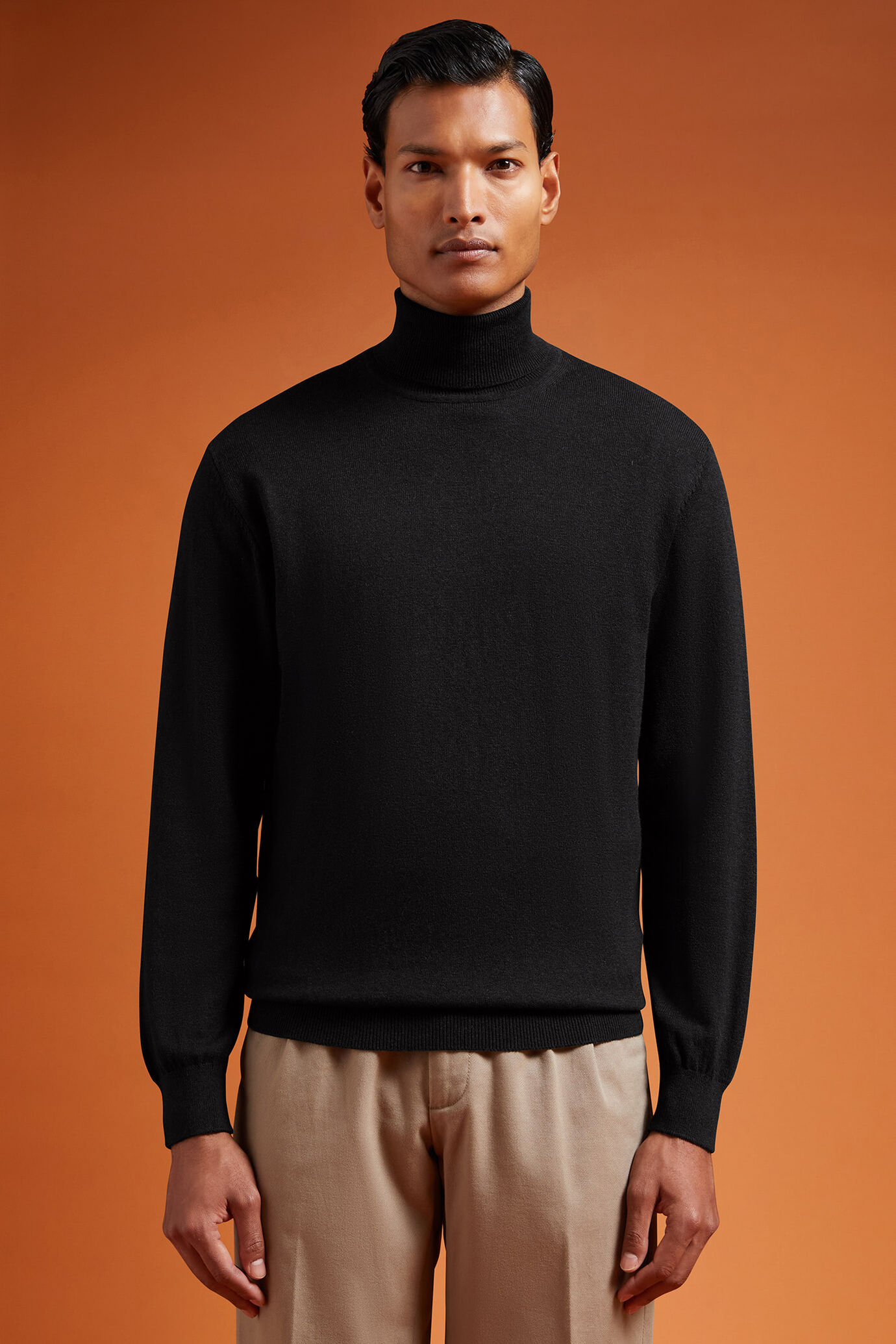 Men's regular fit turtleneck jumper in wool and cotton image number 0