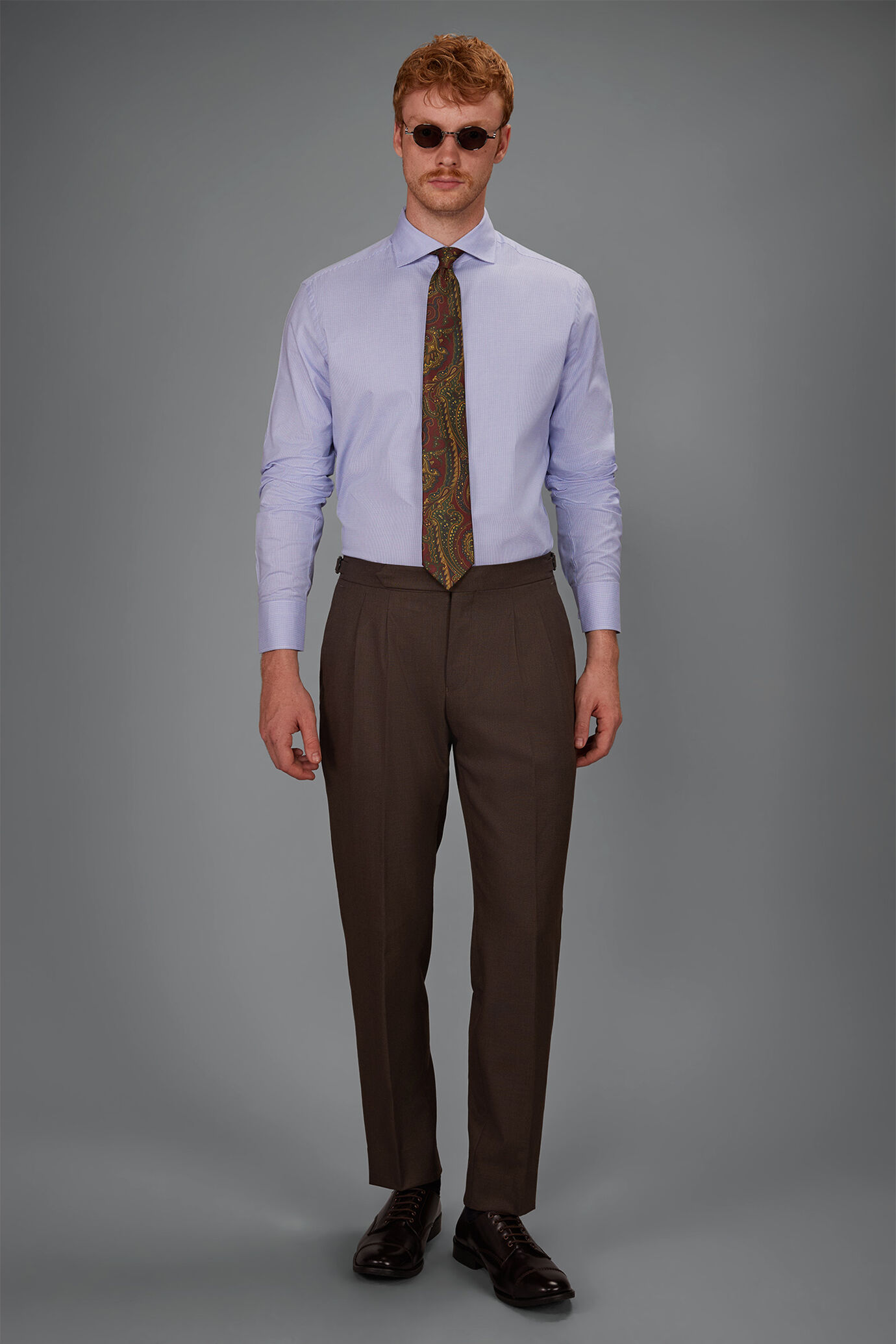 Camicia uomo in 100% cotone in tinto filo piede de poule