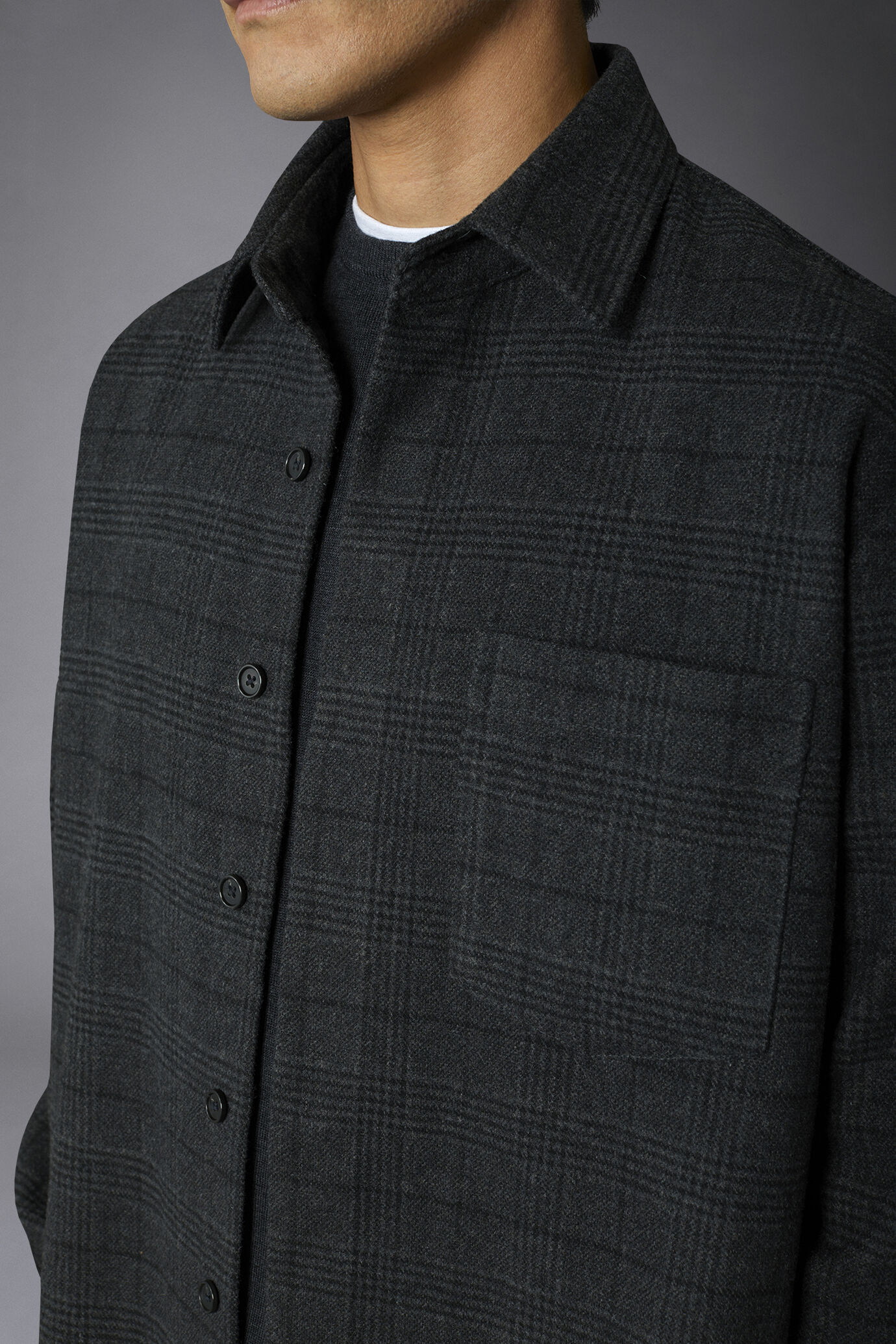 Men's shirt jacket wool blend checked fabric regular fit image number 2