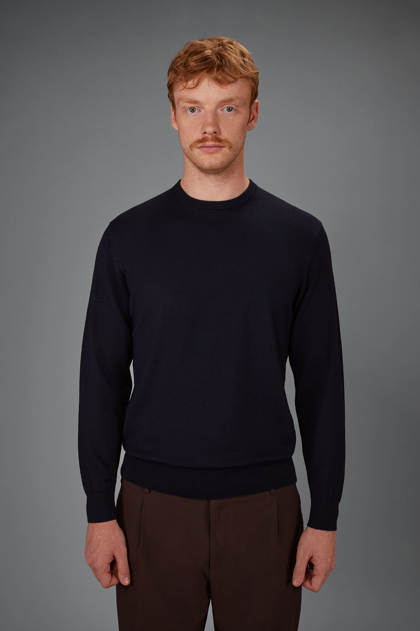 Herren-Rundhalspullover aus 100 % extrafeine Merinowolle in normaler Passform image number 1