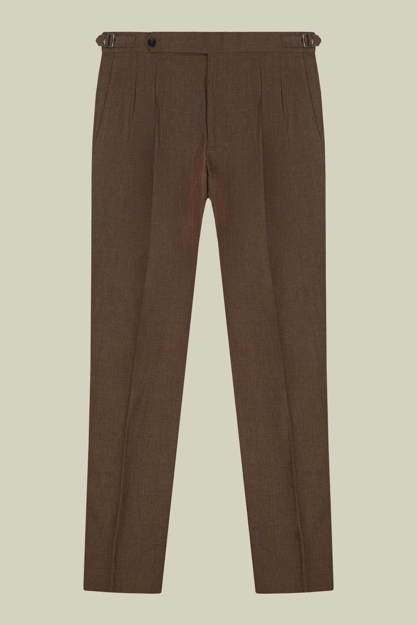 Pantaloni uomo in principe di Galles con doppia pince e fibbie laterali