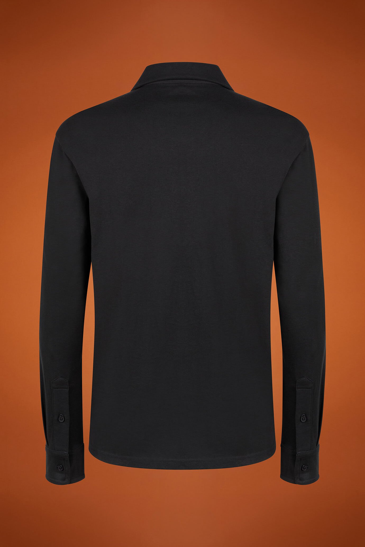 Men's long-sleeved 100% cotton polo shirt with a classic collar in a regular fit image number 5