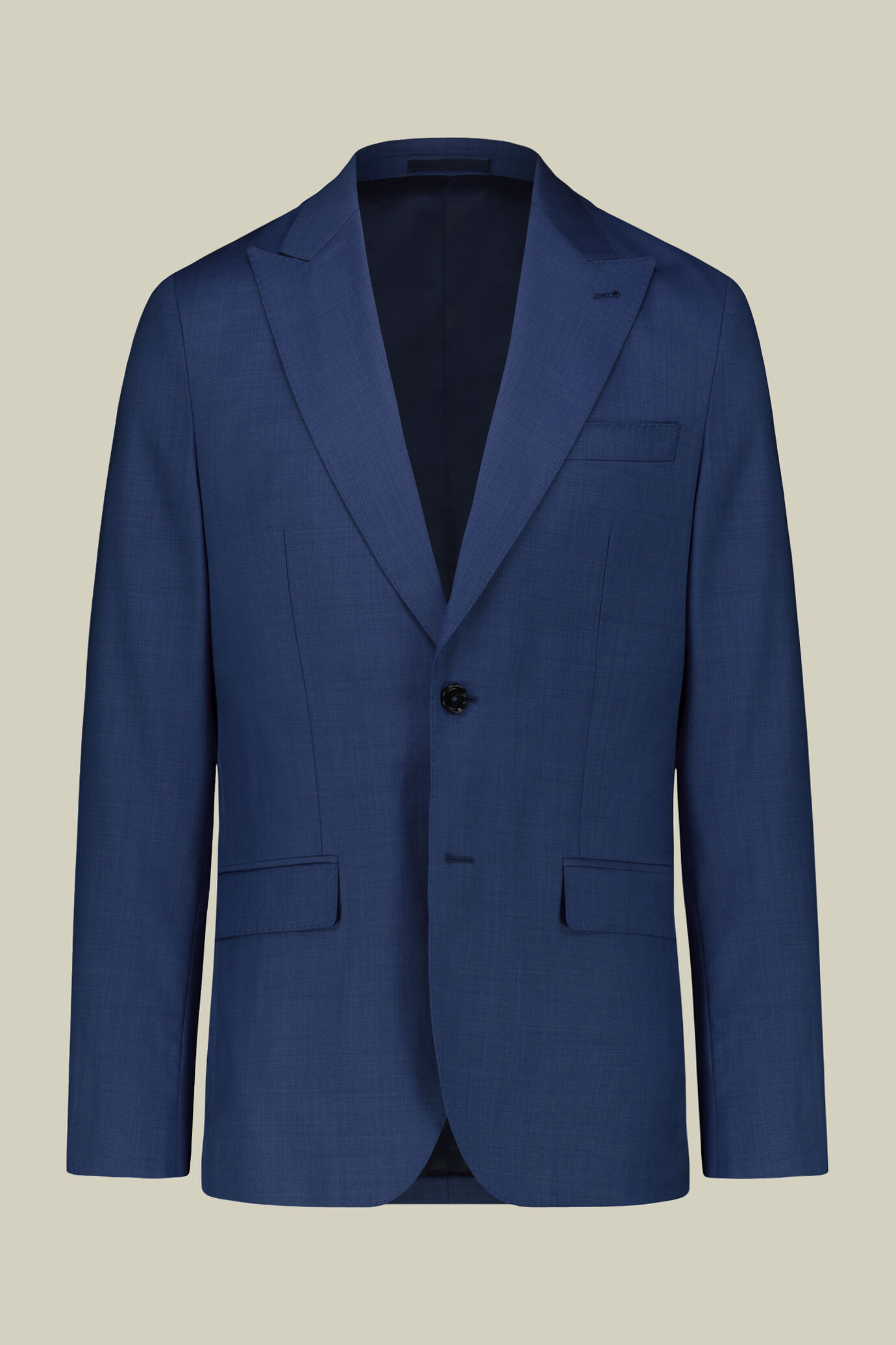Single-breasted men's suit with classic single-pleat trousers, in 100% wool with grisaille construction