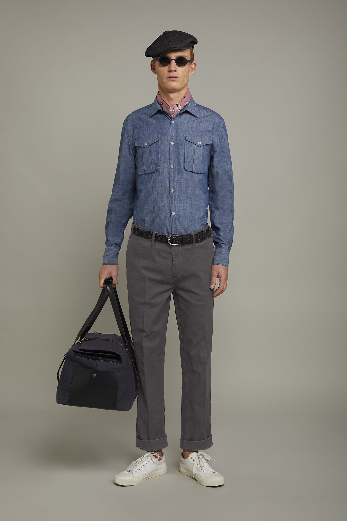 Pantalone classico uomo tessuto chambray regular fit image number 0