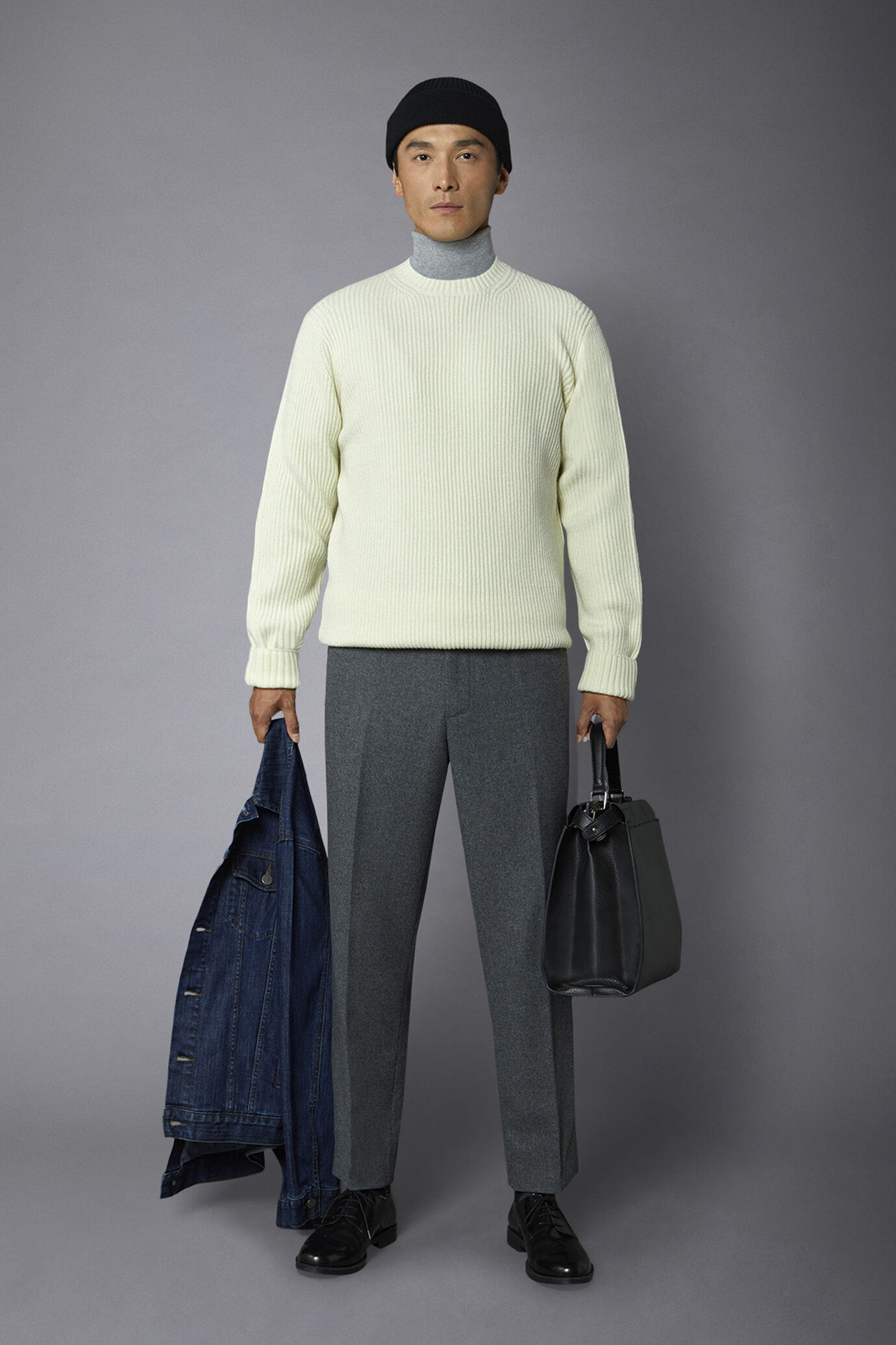 Men's crew neck wool blend regular fit rib knit sweater image number 0