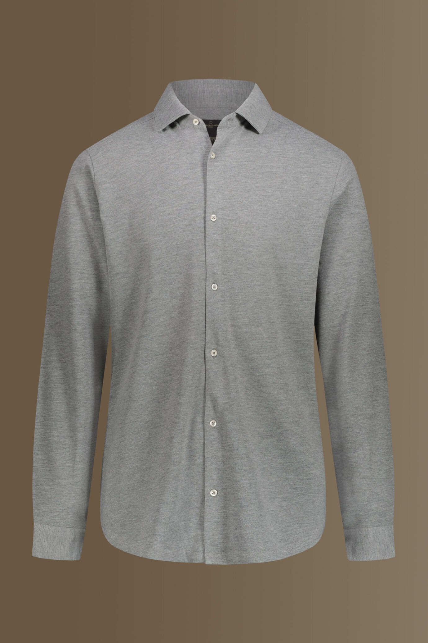 Polo uomo camicia manica lunga misto cotone piquet tinta unita grey image number 0