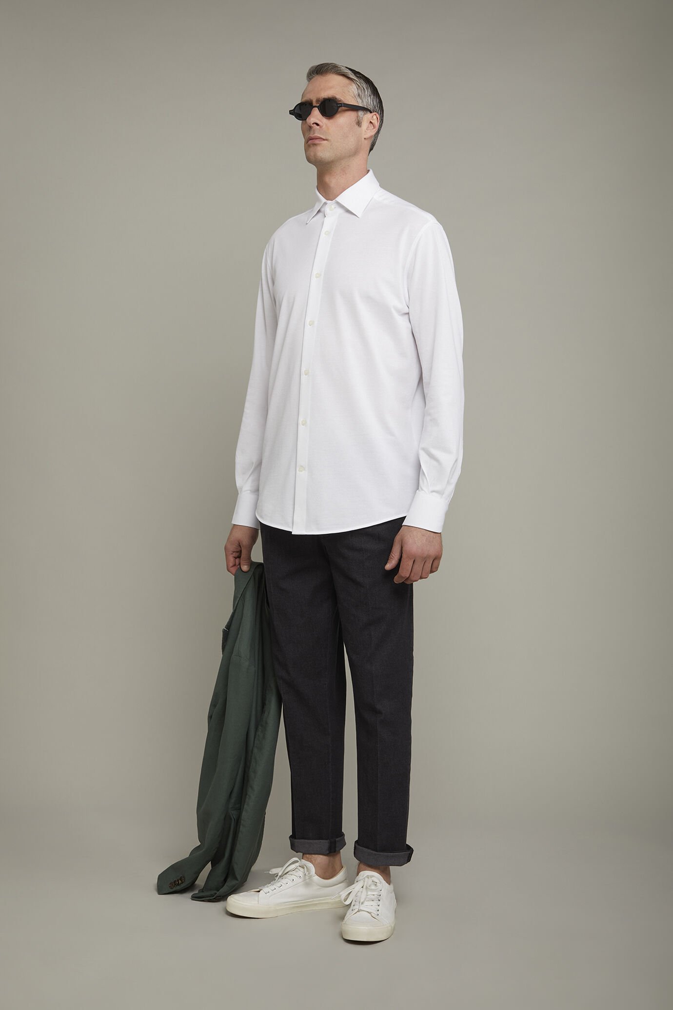 Polo camicia uomo manica lunga con collo classico e tessuto jersey regular fit image number 1